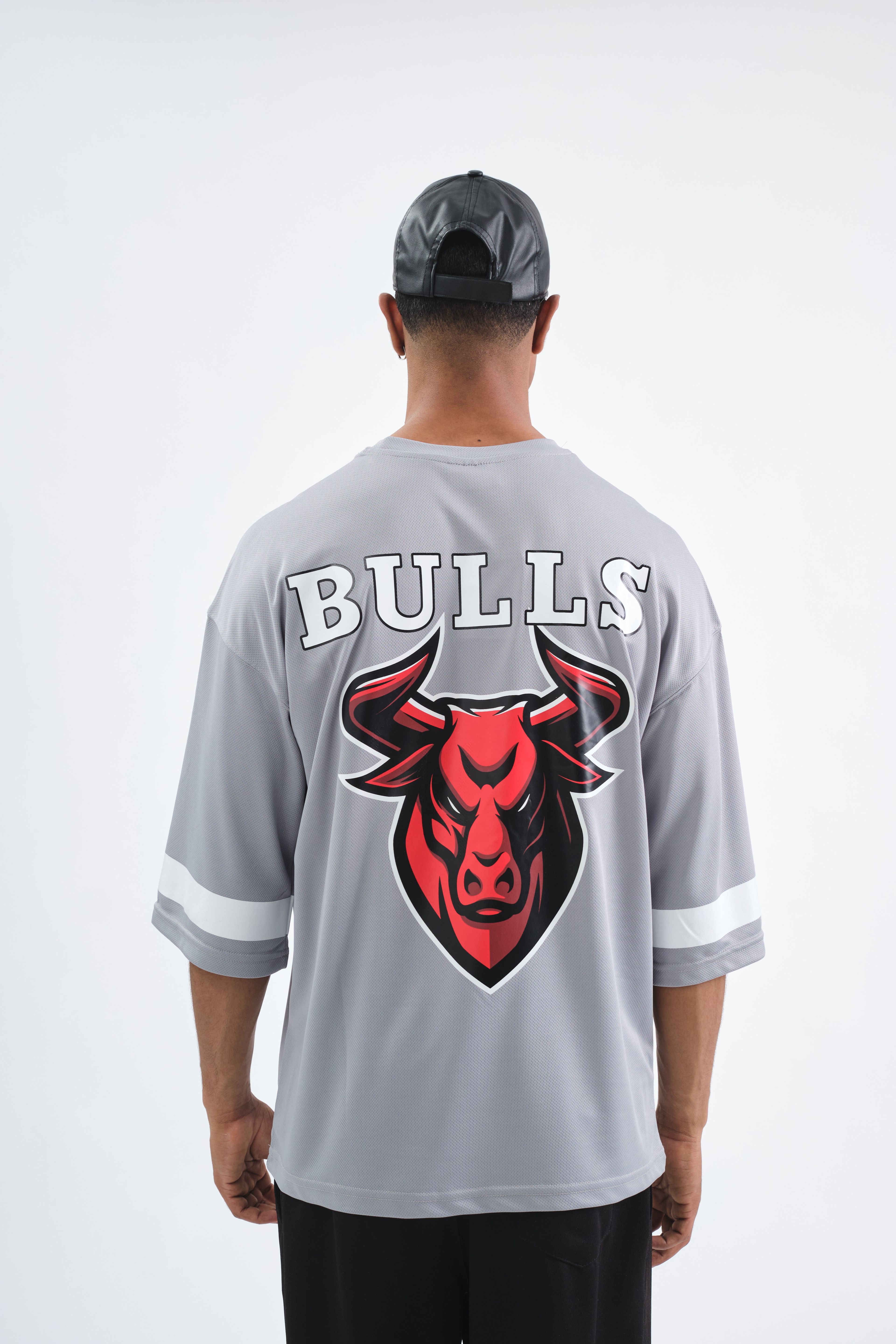 Respire Kol Şerit Detaylı Chicago Bulls NFL Forma T-Shirt - Gri