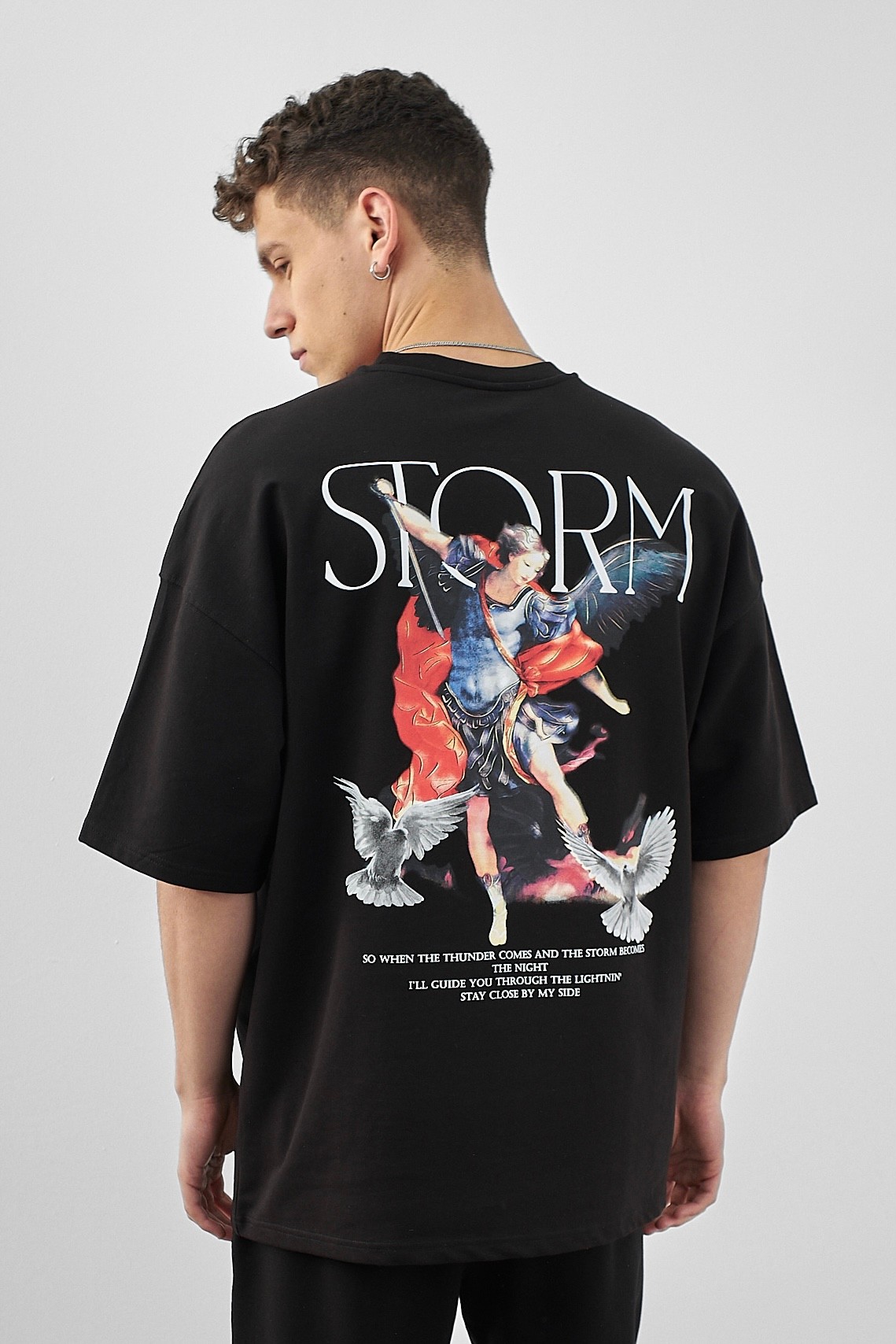 Respire Storm Baskılı Oversize T-Shirt - Siyah