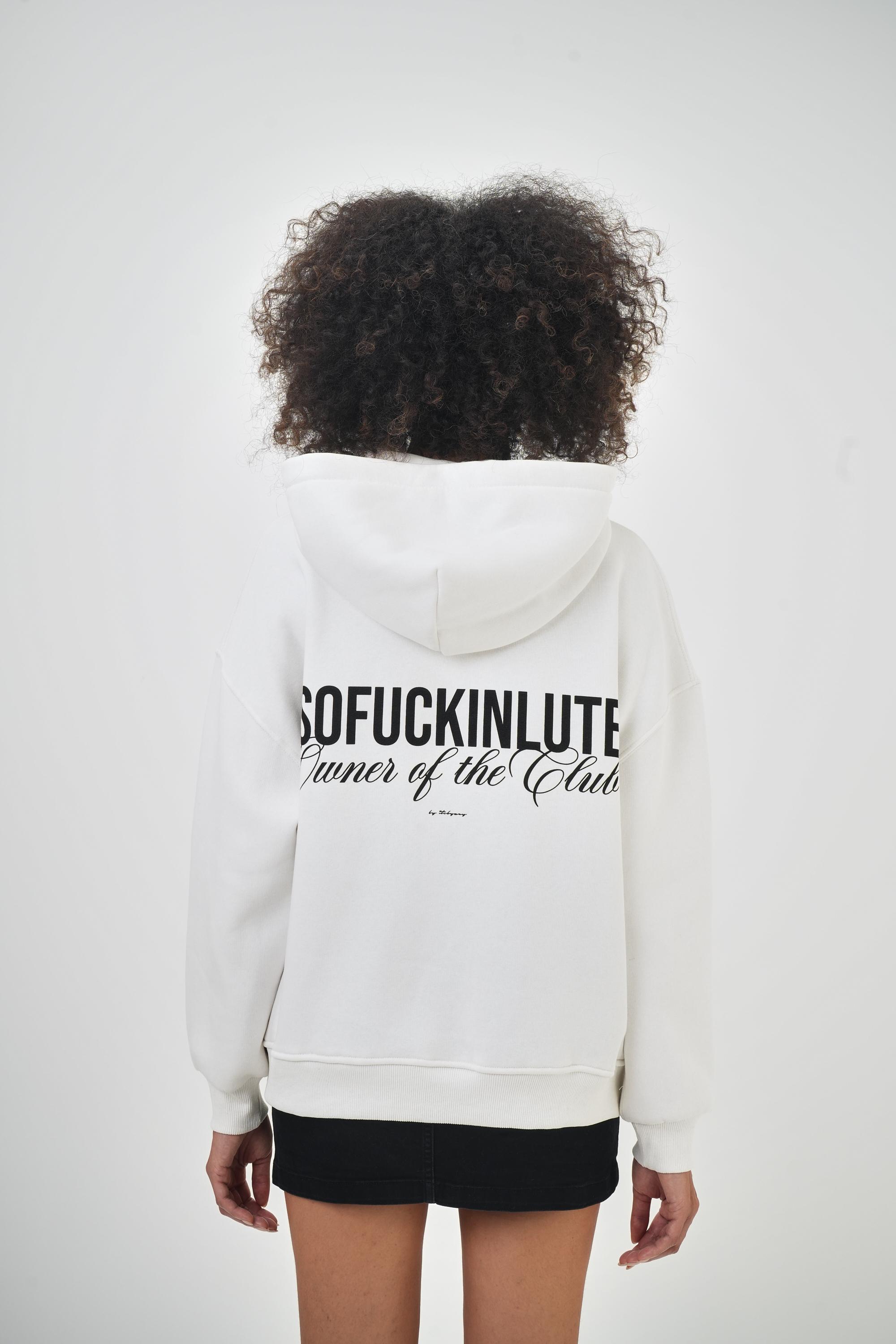 Kadın Oversize Absofuckinlutely Baskılı Kapüşonlu Hoodie  - Ekru