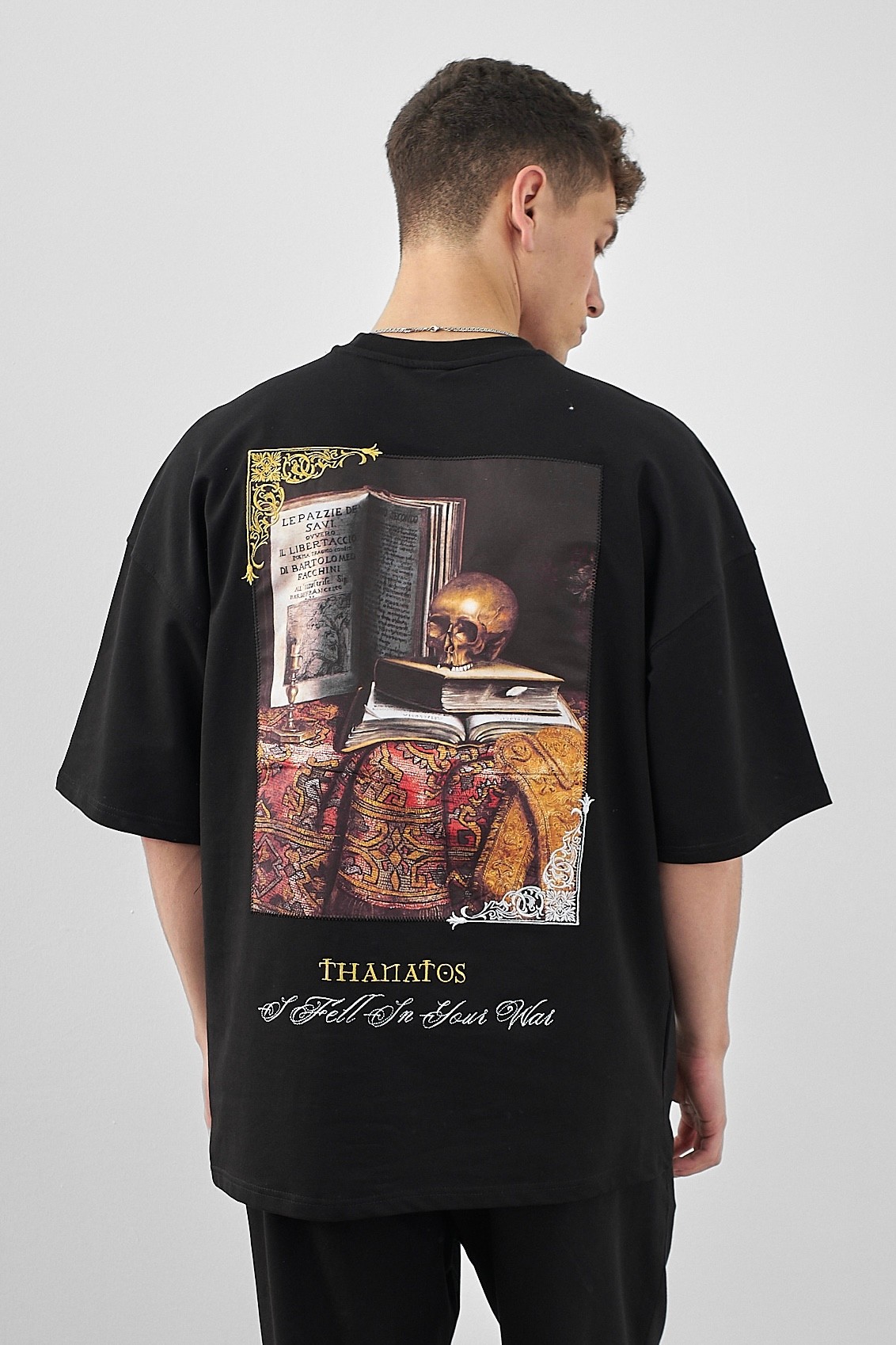 Respire Thanatos Baskılı Oversize T-Shirt - Siyah