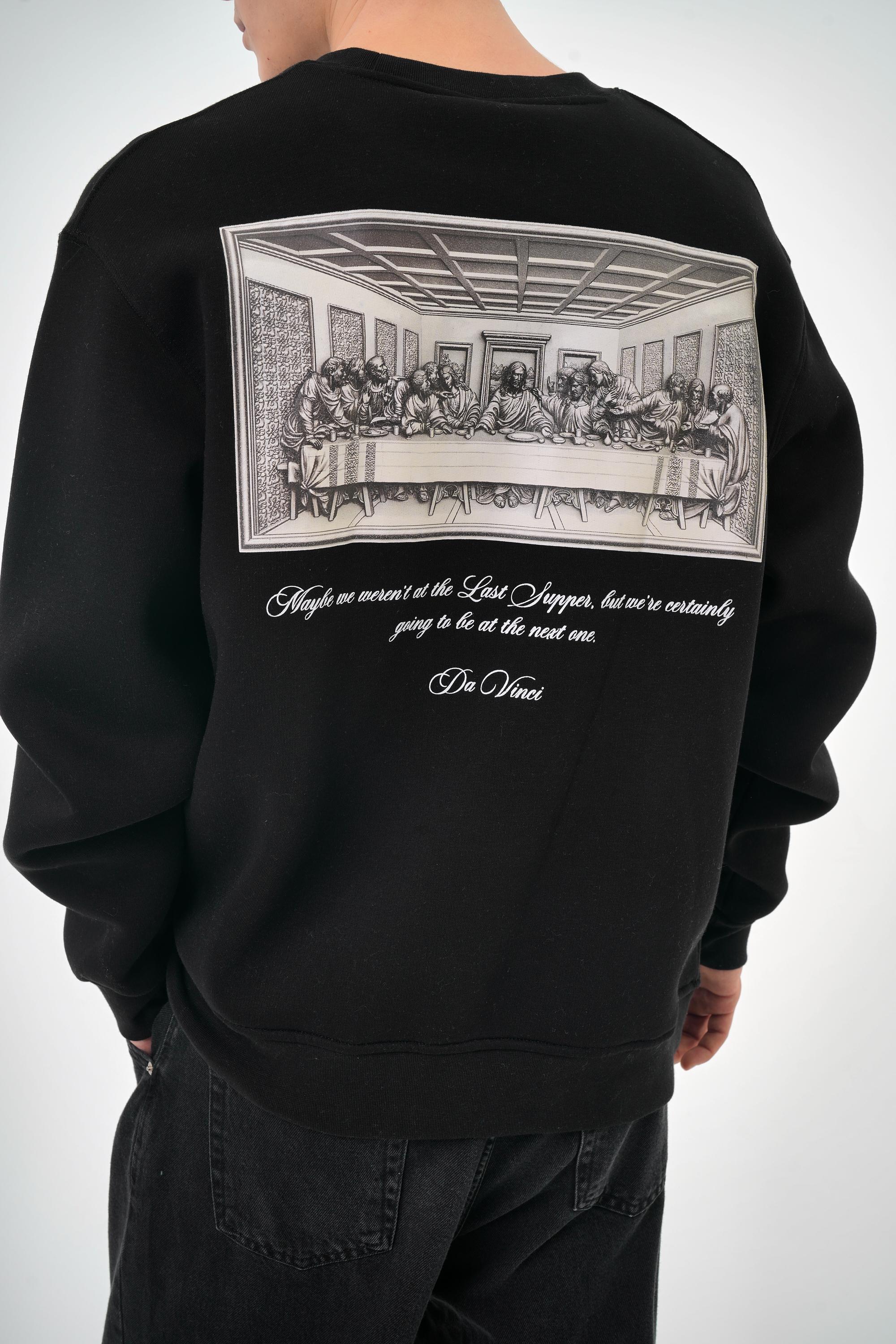  Erkek Oversize Baskılı Sweatshirt - Siyah