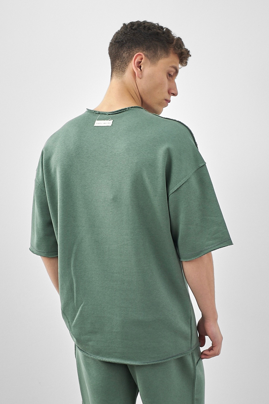 Respire Basic Pis Dikişli Oversize T-Shirt - Yeşil