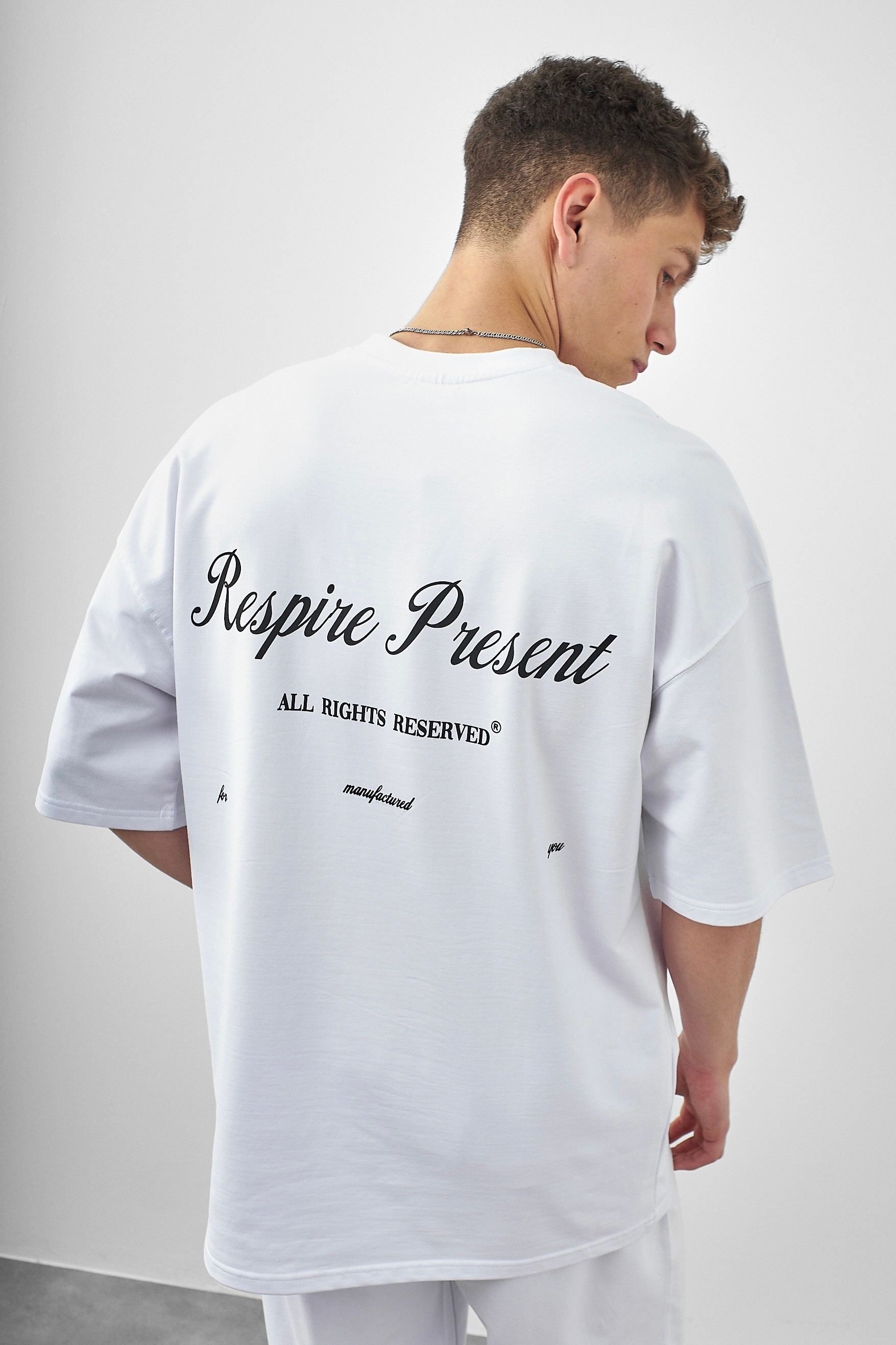 Respire Present Baskılı Oversize T-Shirt - Beyaz