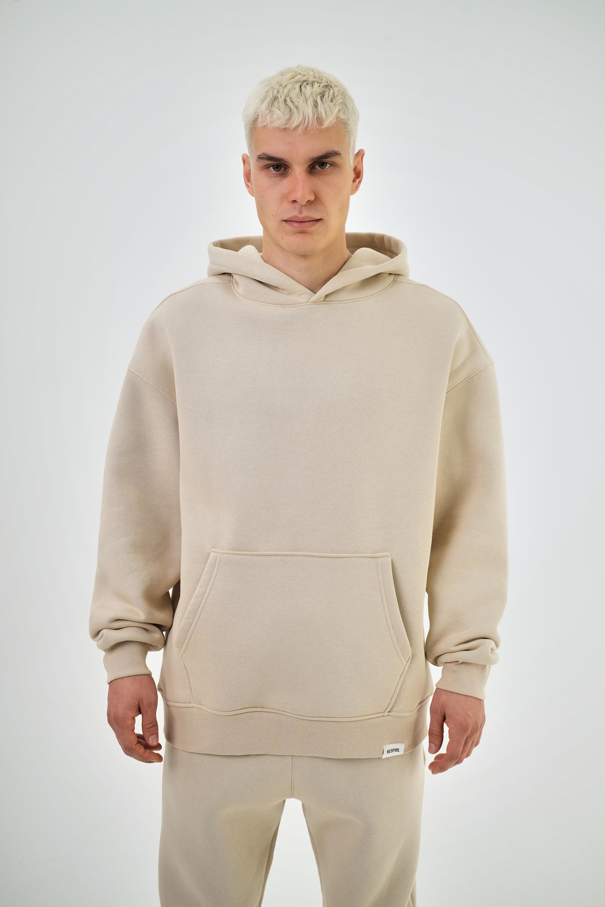 Kapüşonlu Basic Oversize Hoodie - Bej