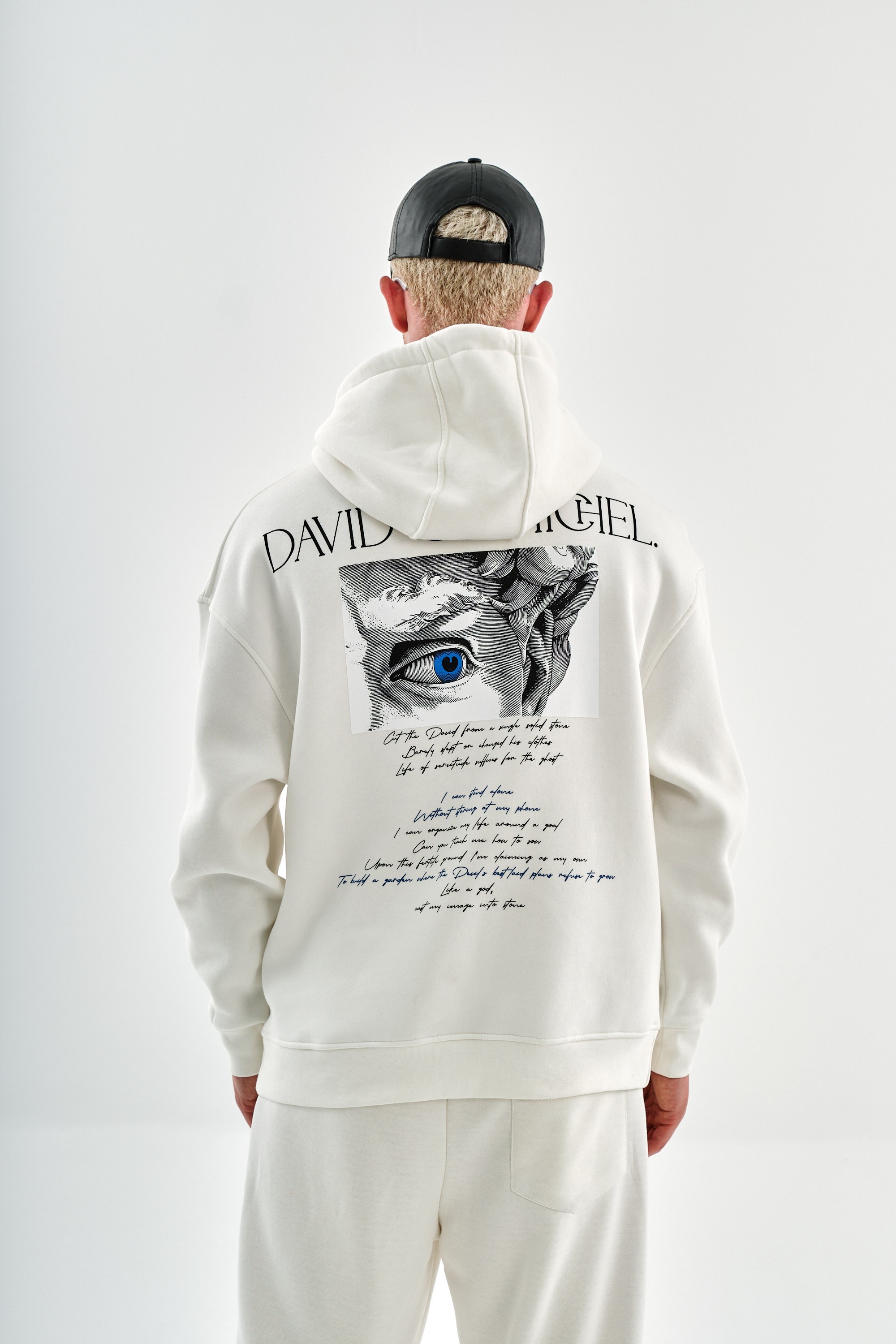 David of Michel Baskılı Kapüşonlu Sweatshirt - Beyaz