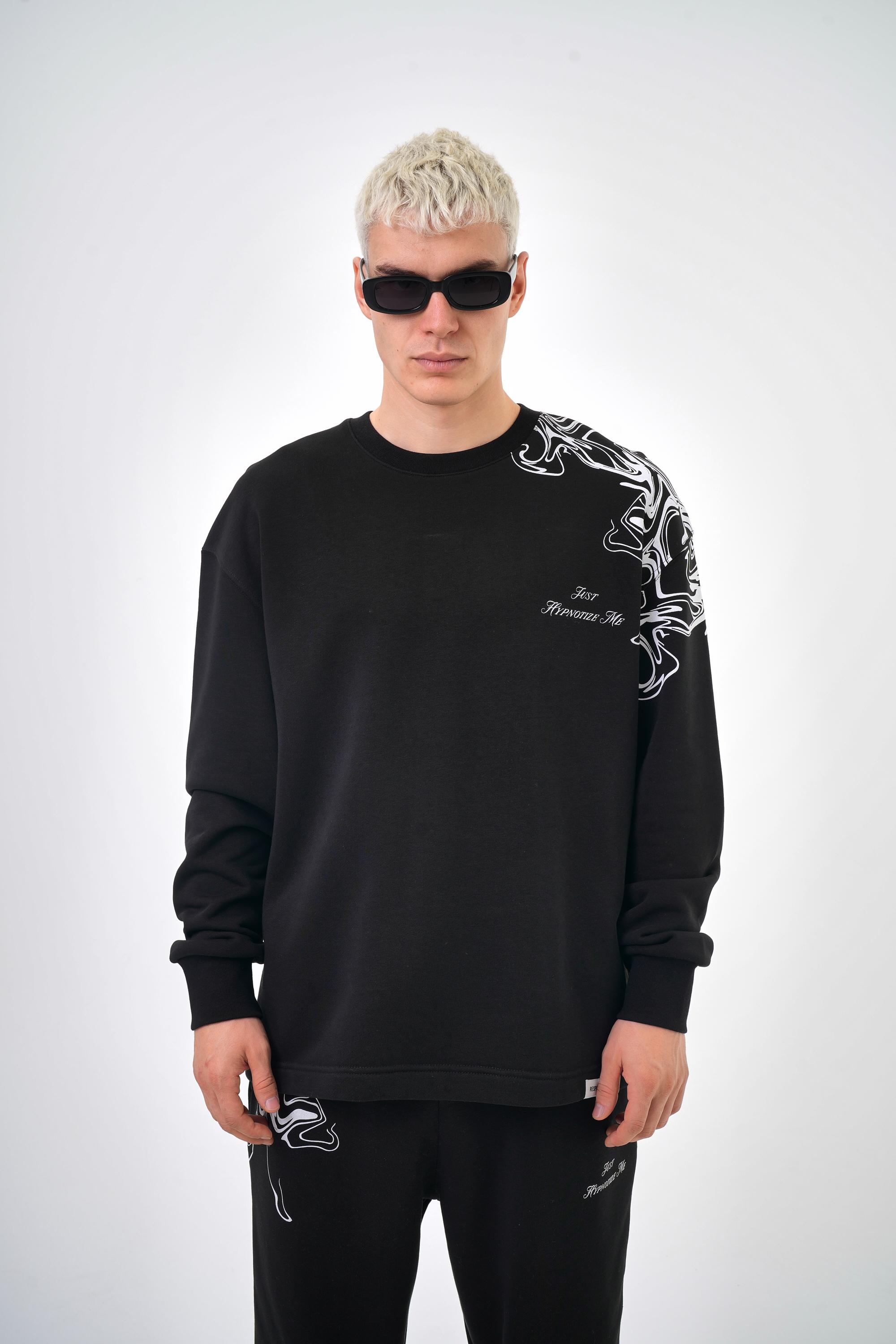 Just Hypnotize Me Yazılı Oversize Sweatshirt - Siyah