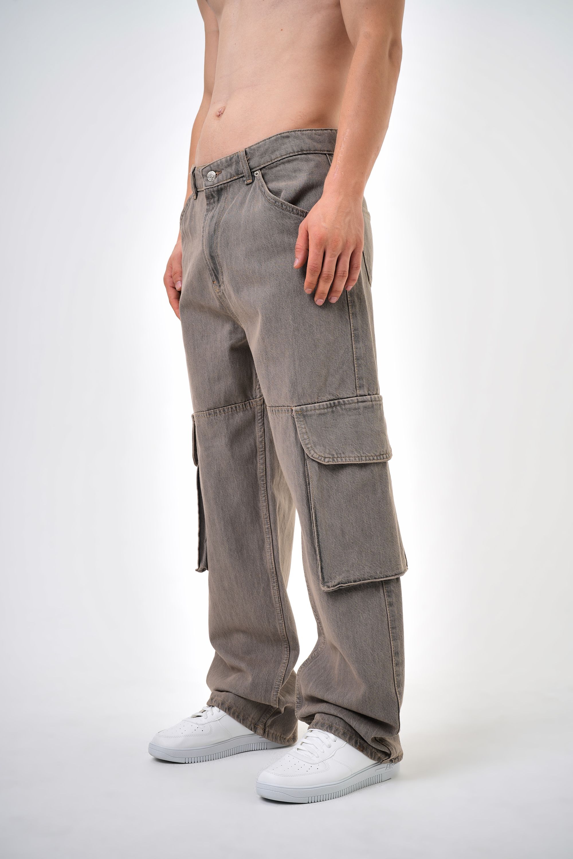 Erkek Washed Kargo Baggy Pantolon - K:BEJ