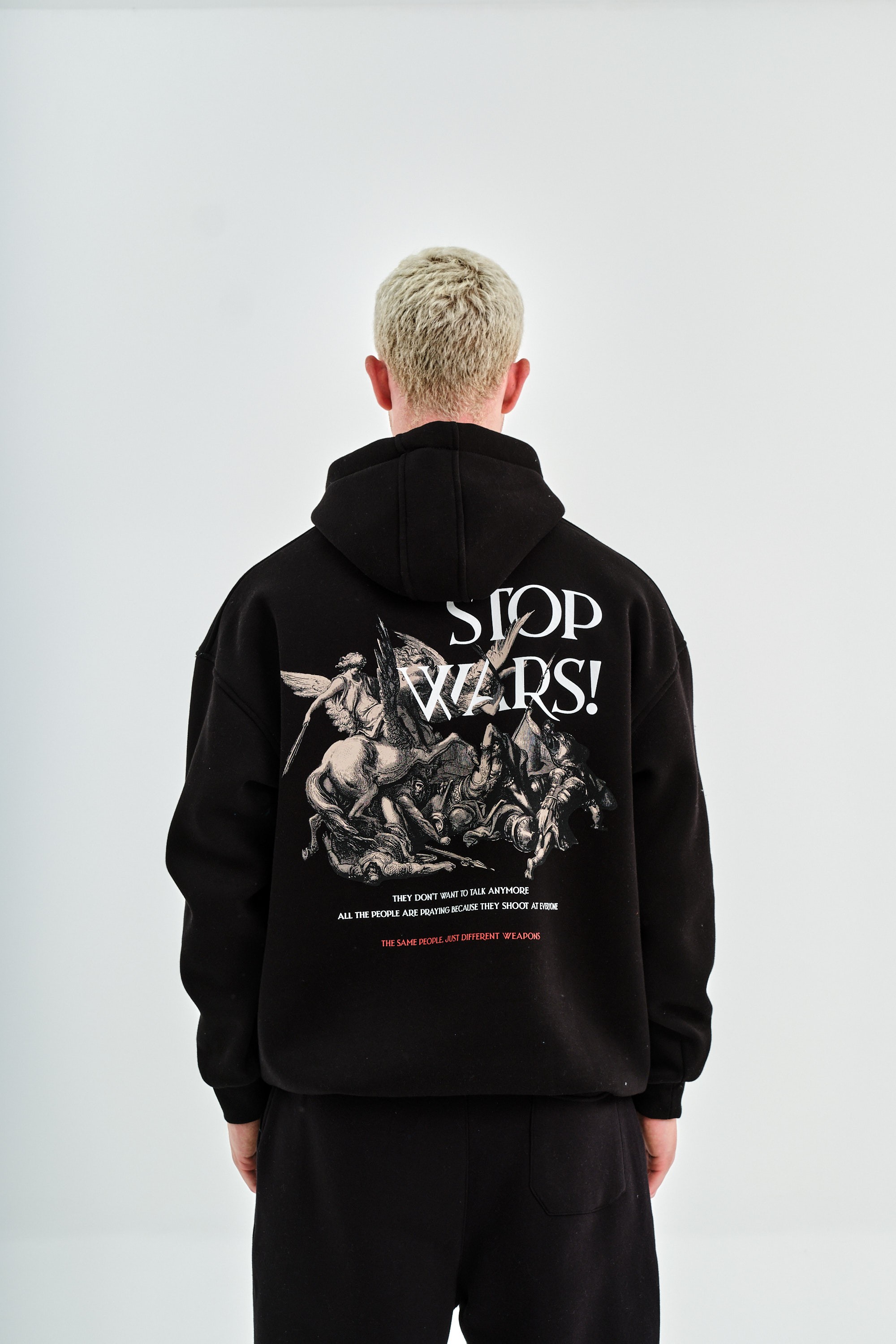 Stop Wars Baskılı ve Kapüşonlu Sweatshirt