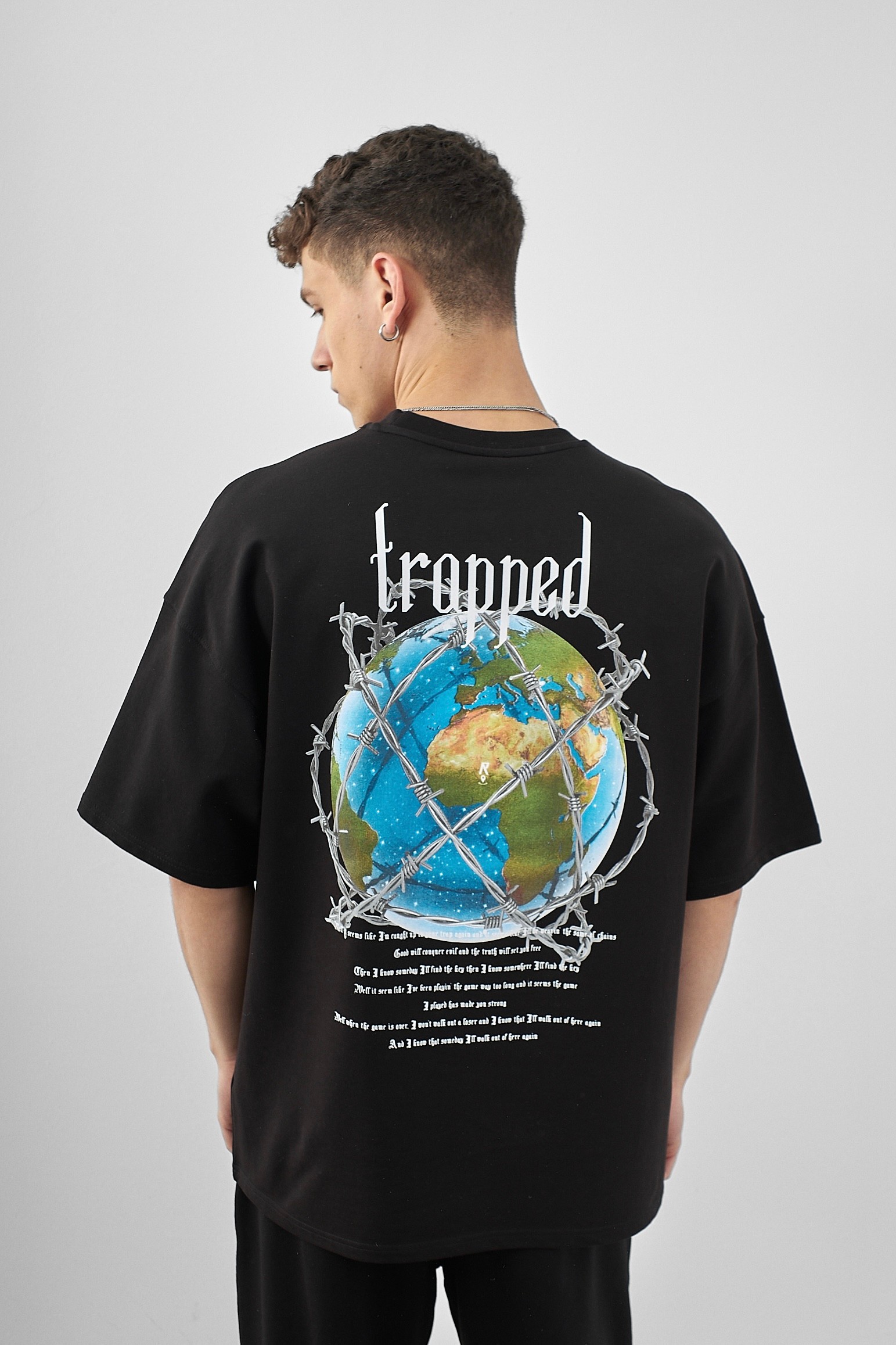 Respire Trapped Baskılı Oversize T-Shirt - Siyah