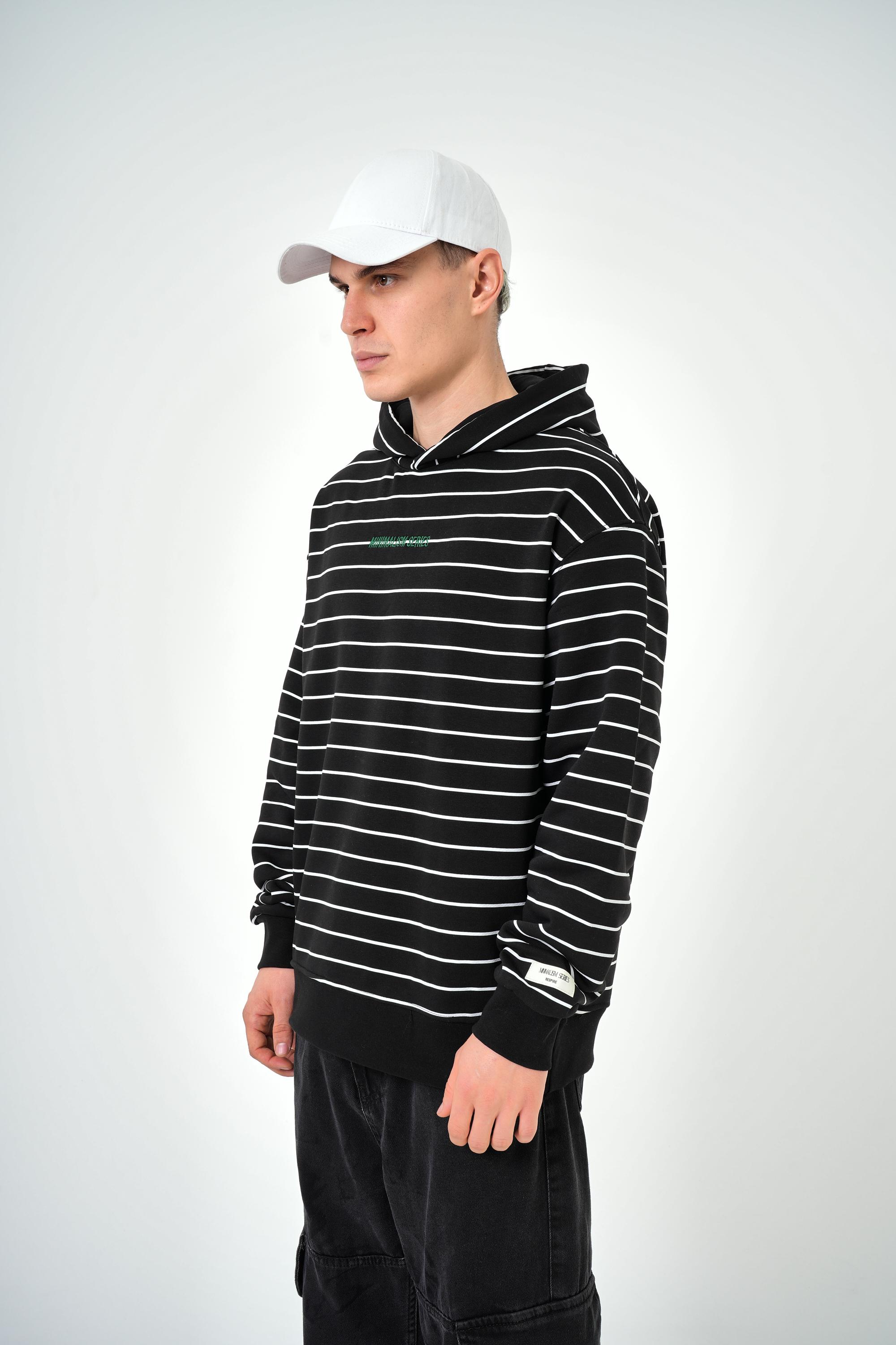 Erkek Minimalism Series Yazılı Oversize Hoodie - Siyah