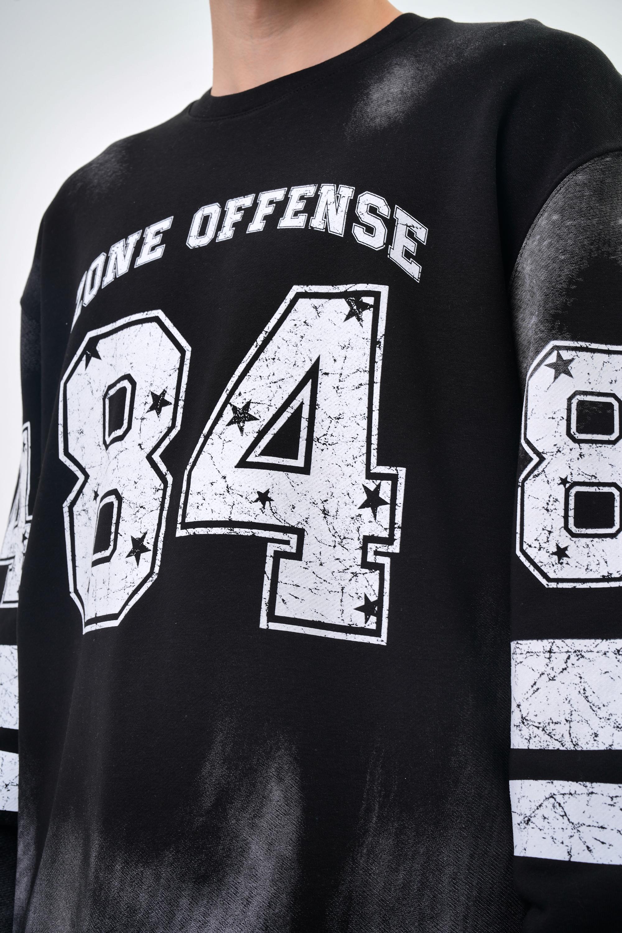 Erkek Oversize 84 Zone Offense Baskılı Sweatshirt - Siyah