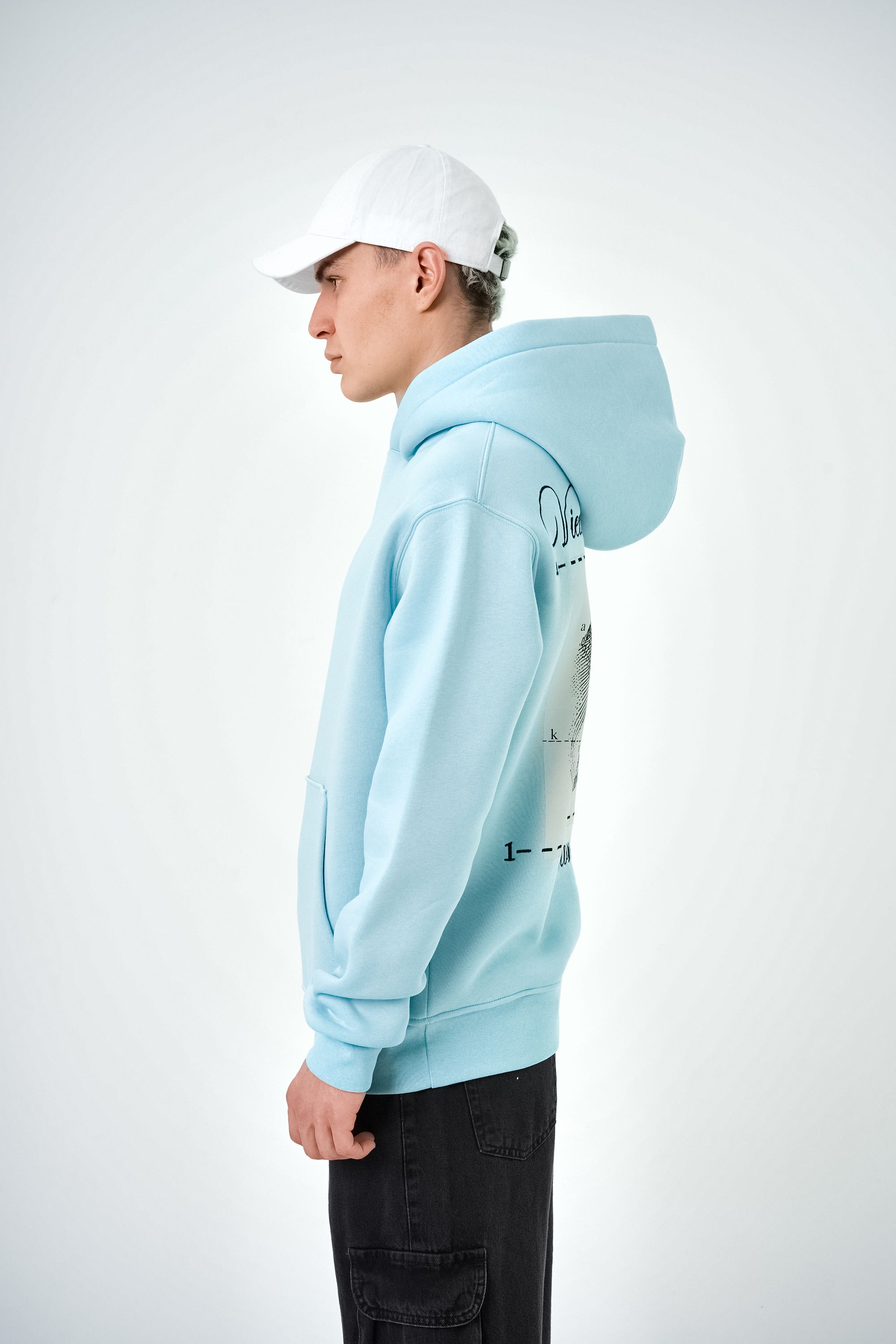 Erkek Illusion Baskılı Oversize Hoodie - Bebe Mavi