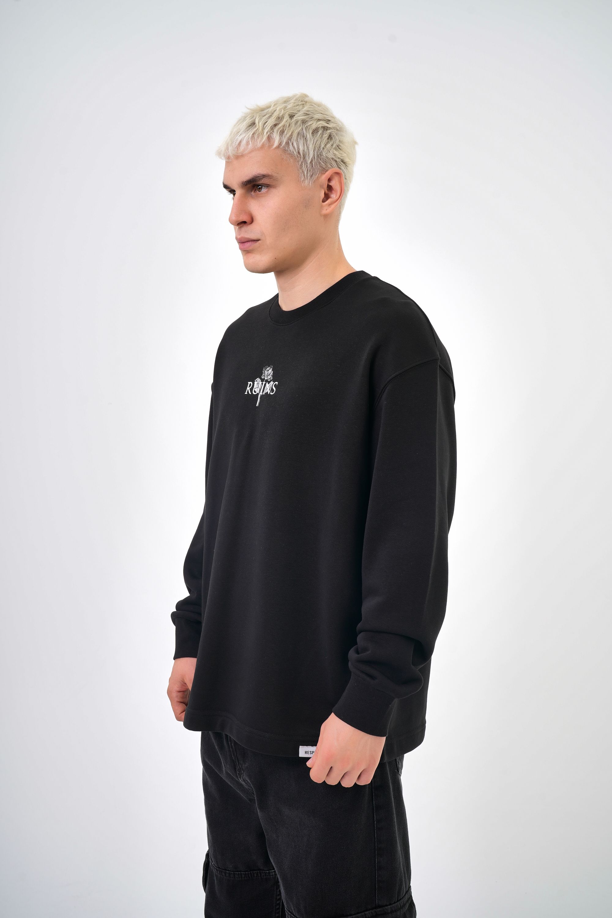 Erkek Oversize Ruins Baskılı Sweatshirt - Siyah