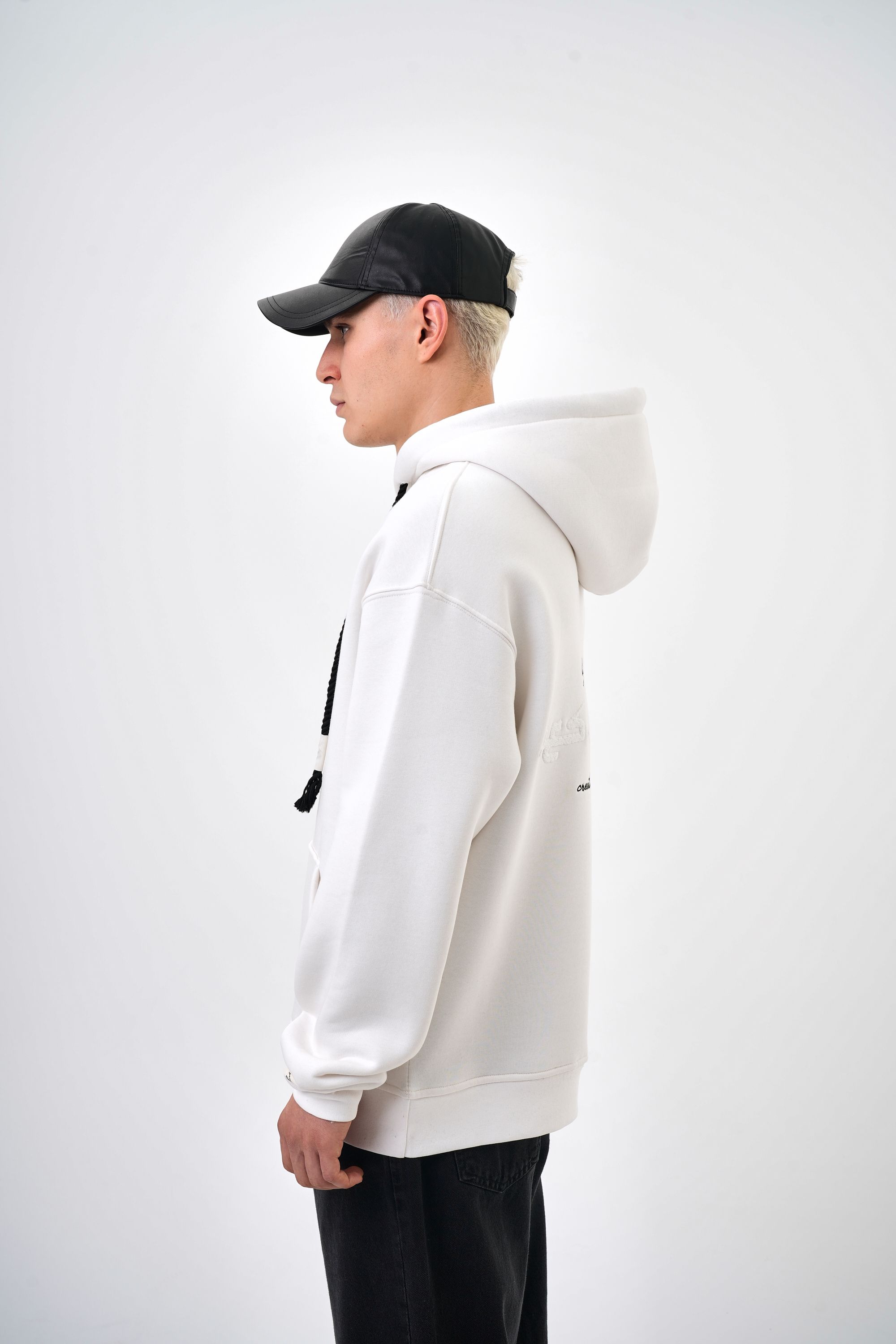 Erkek Oversize Res Atelier Baskılı Hoodie - Ekru