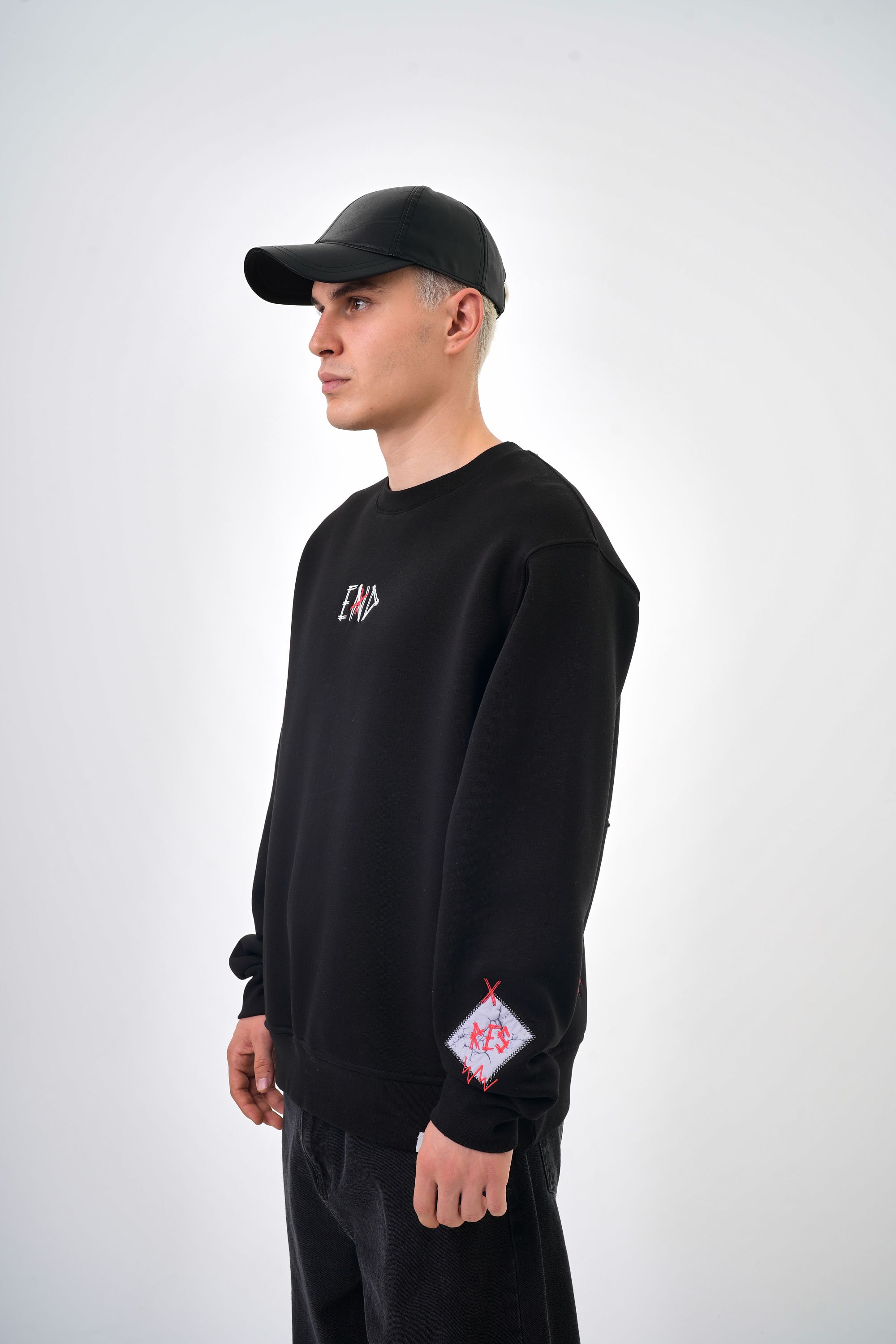 Erkek Oversize Baskılı Sweatshirt - Siyah