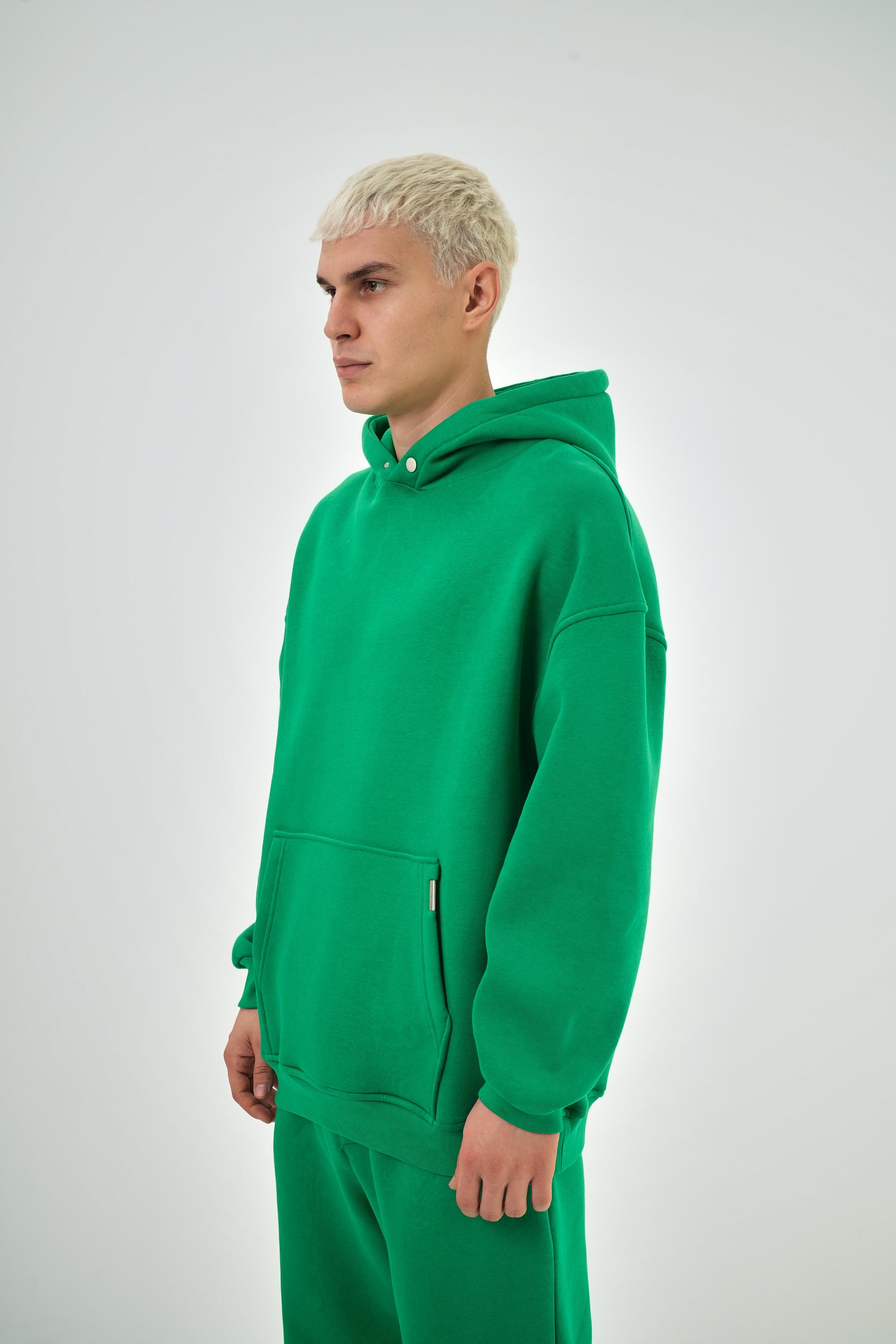 Erkek Oversize Basic Hoodie - Yeşil