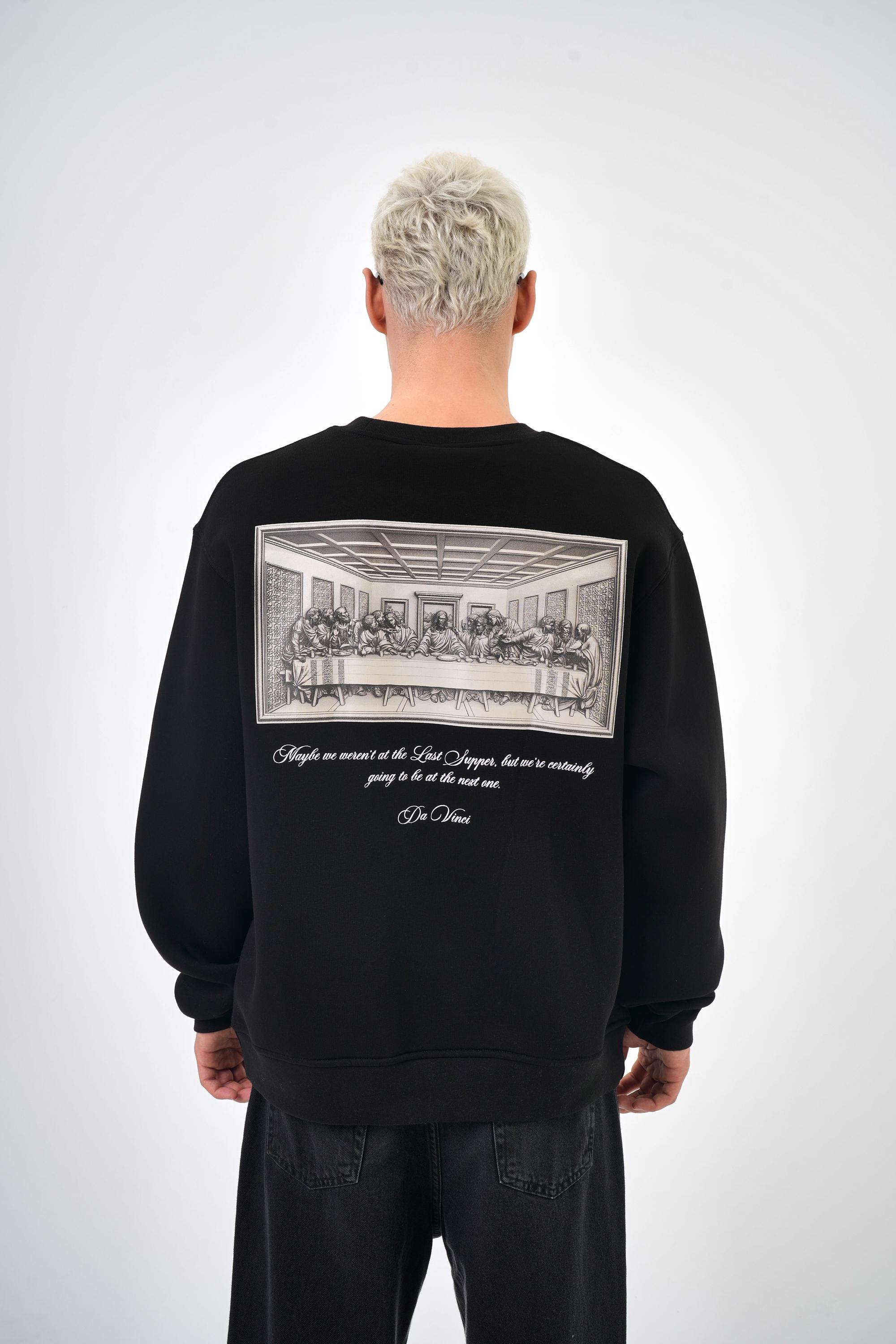  Erkek Oversize Baskılı Sweatshirt - Siyah