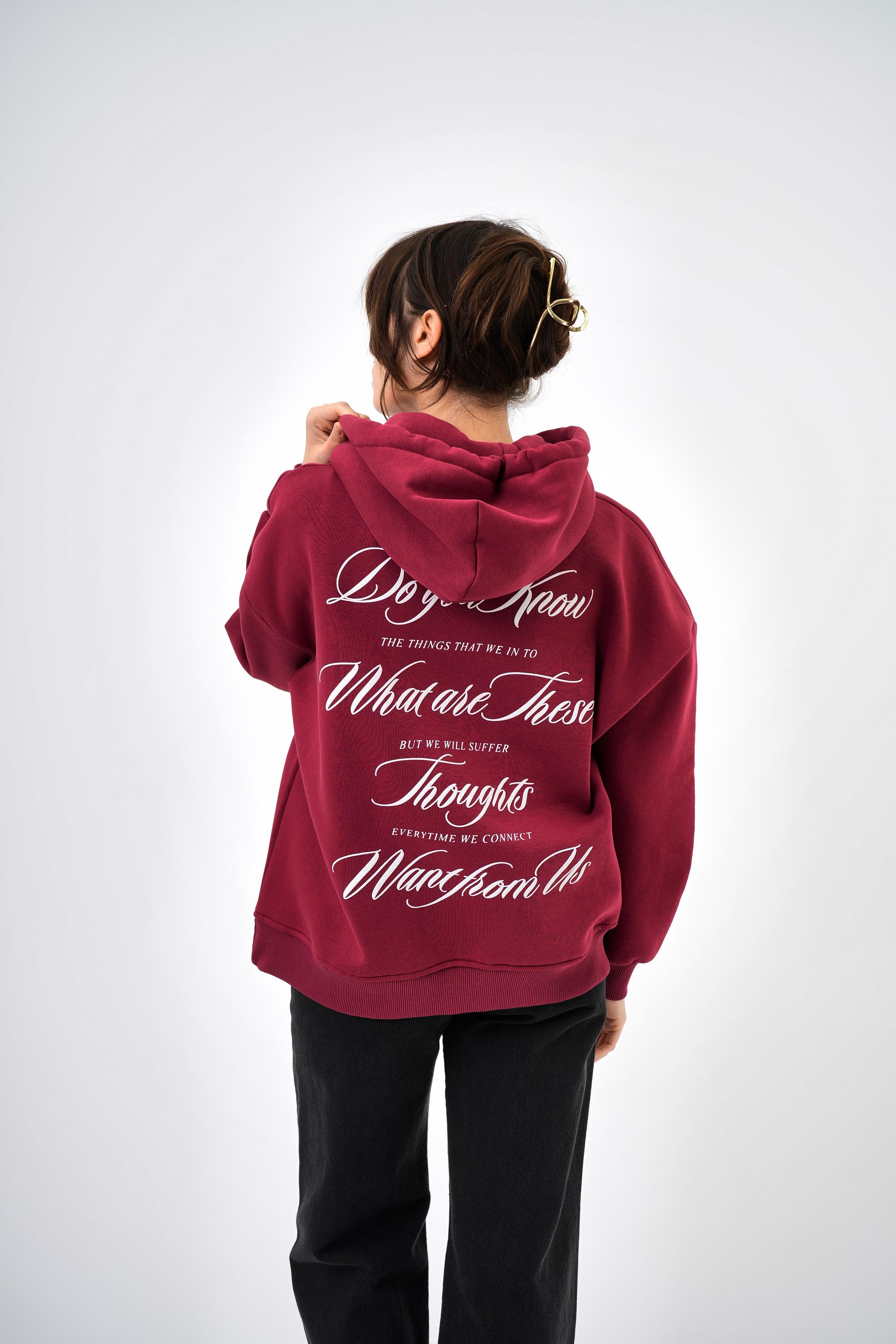 Kadın Want From Us Yazılı Kanguru Cepli Kapüşonlu Oversize Hoodie