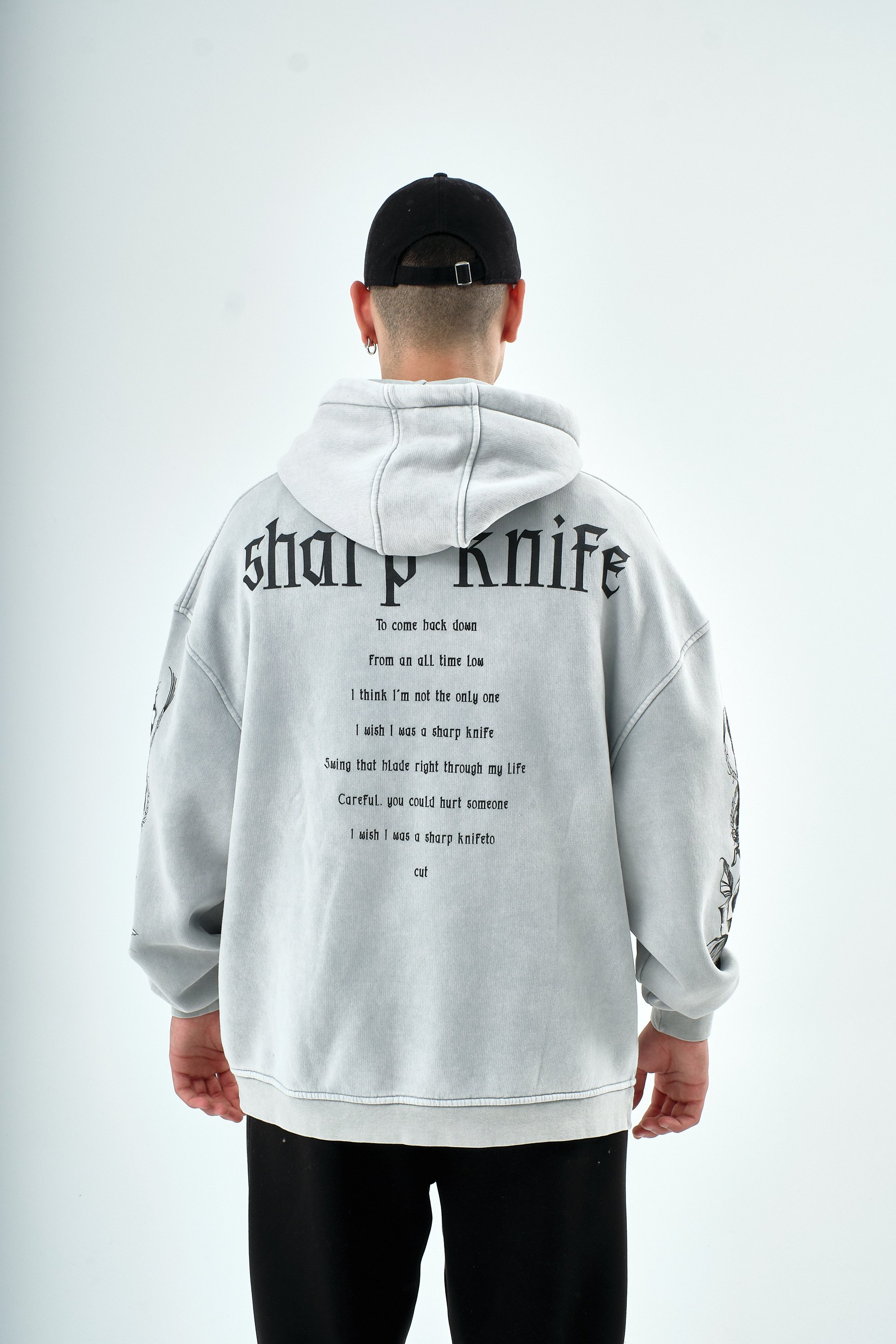 Sharp Knife Baskılı ve Kapüşonlu Sweatshirt