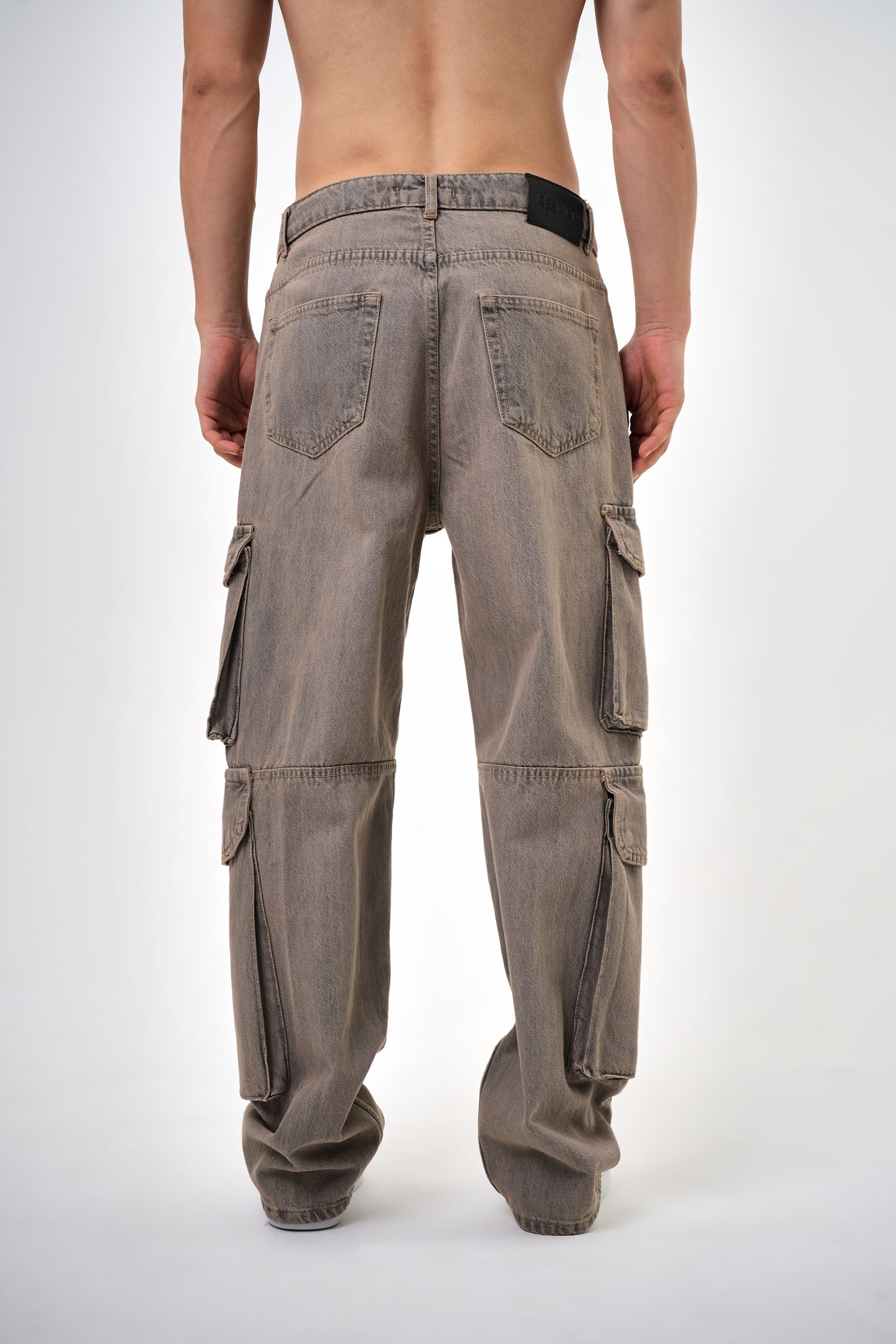 Erkek Washed Kargo Baggy Pantolon - K:BEJ