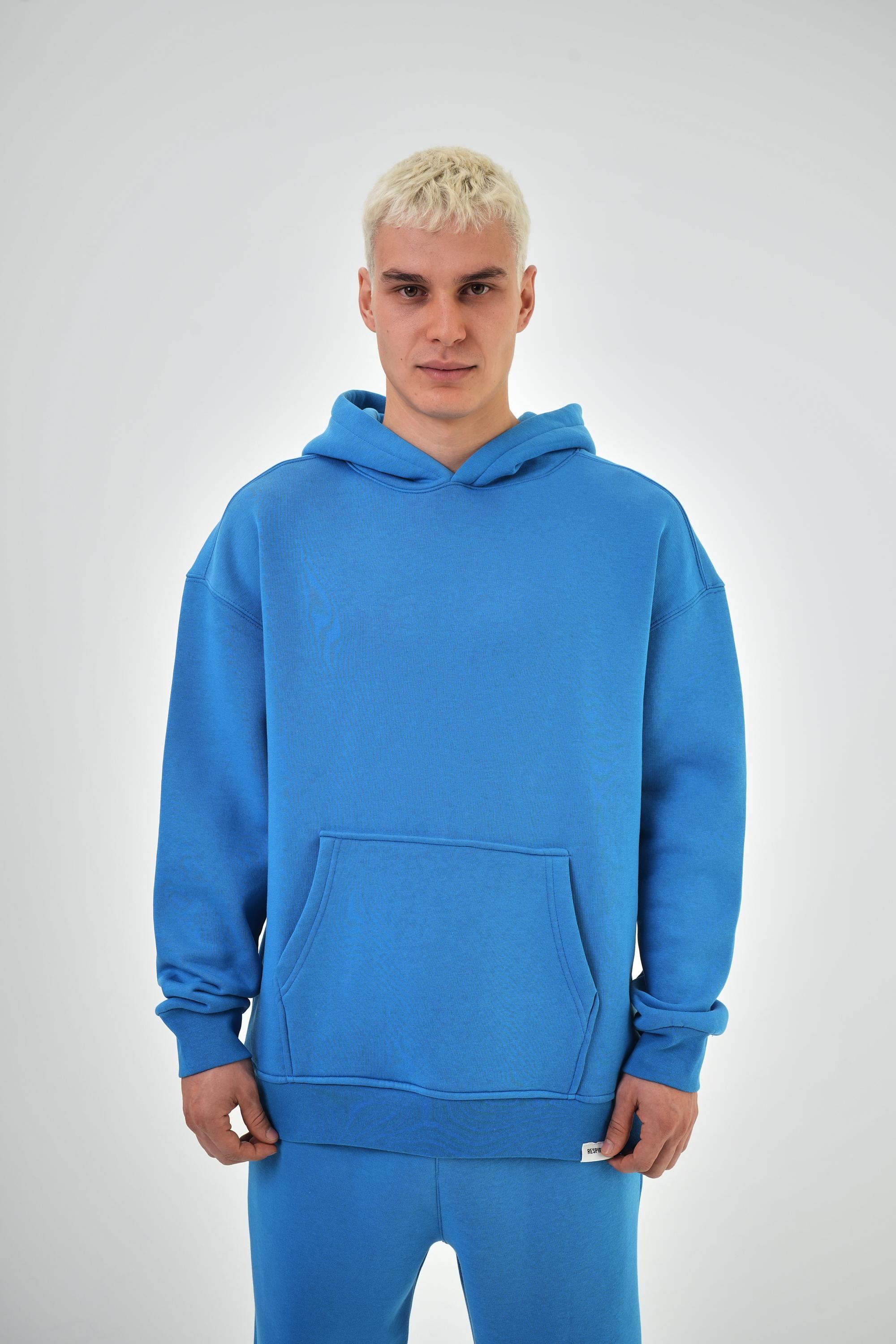 Kapüşonlu Basic Oversize Hoodie - Mavi