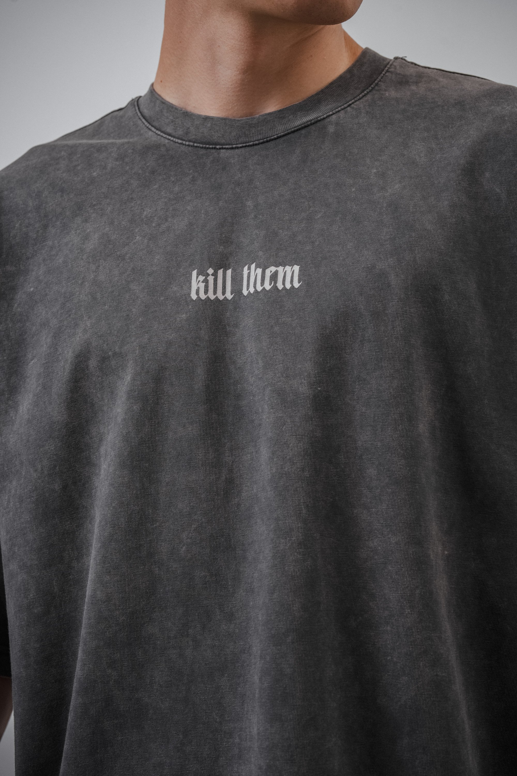 Respire Kill Them Baskılı Yıkamalı Oversize T-Shirt