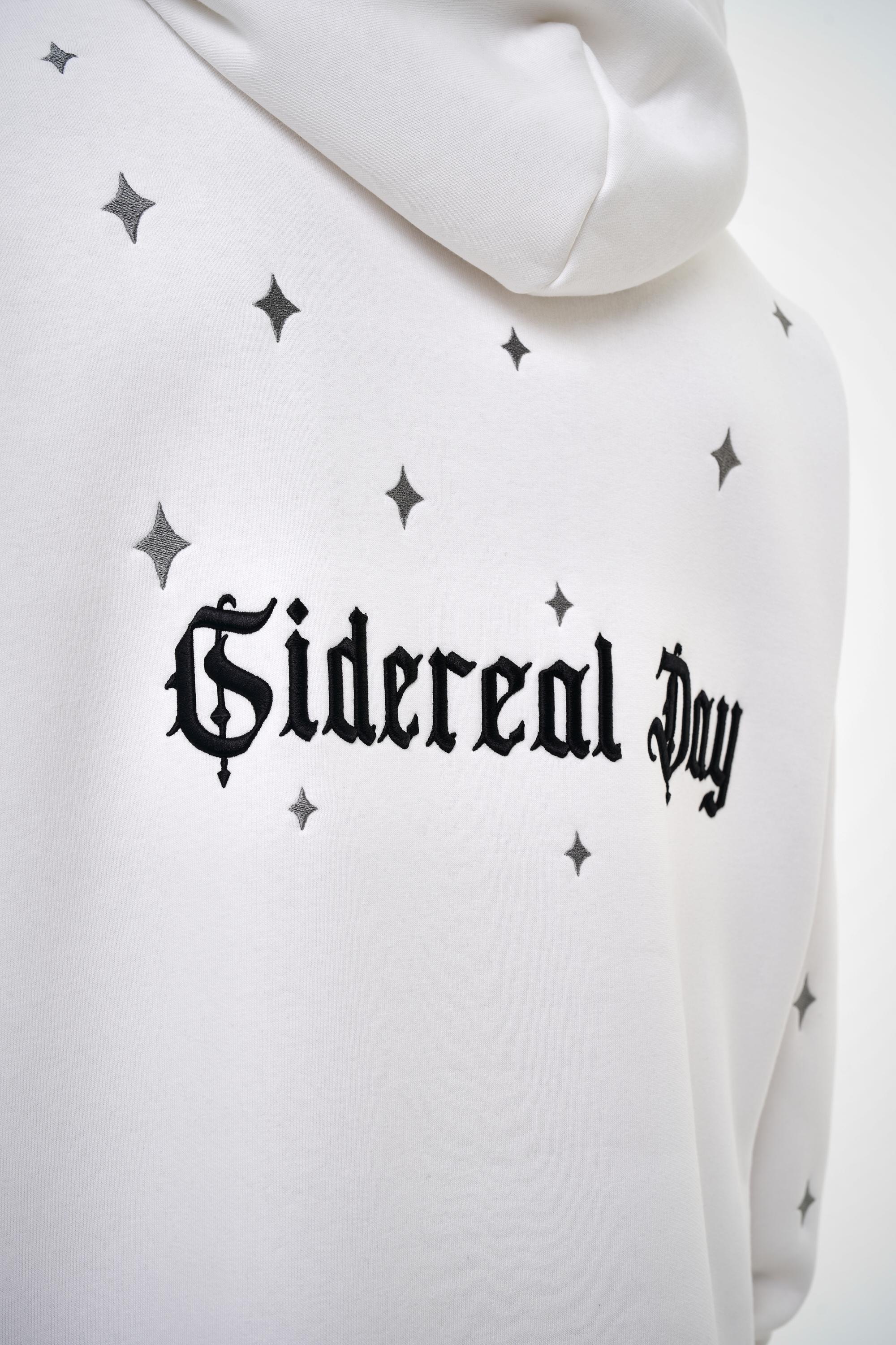 Erkek Oversize Sideral Day Baskılı Hoodie - Ekru