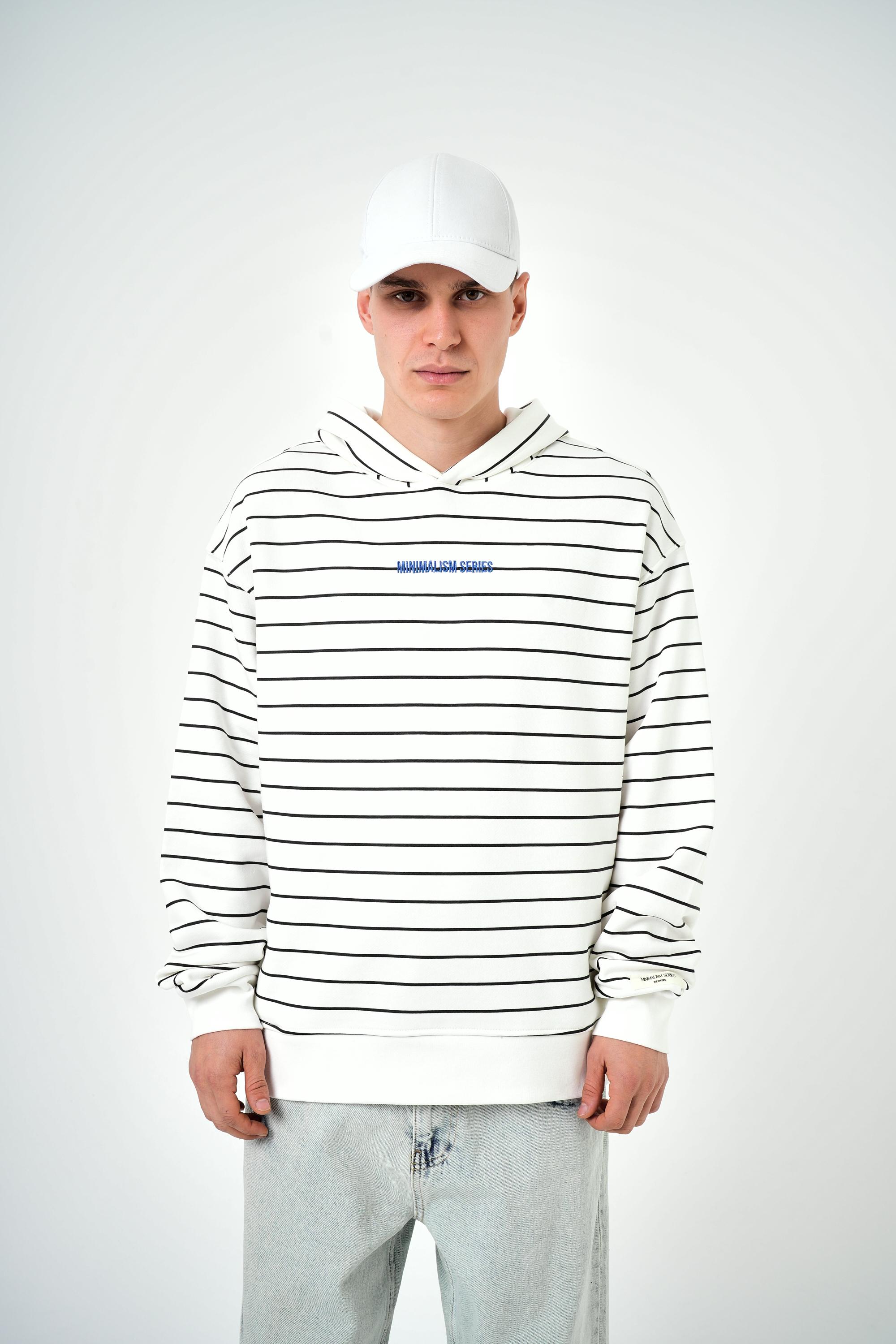 Erkek Minimalism Series Yazılı Oversize Hoodie - Beyaz