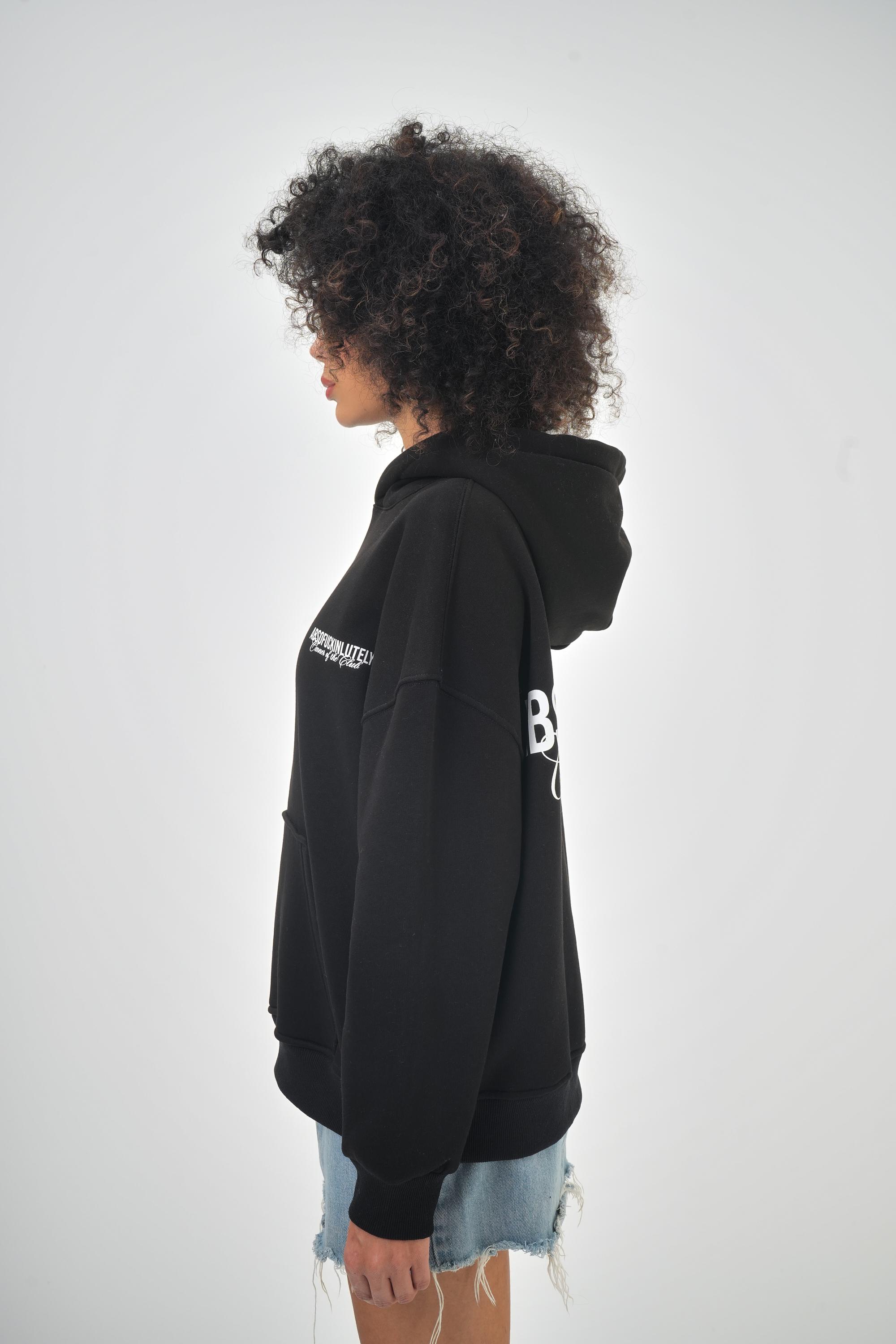 Kadın Oversize Absofuckinlutely Baskılı Kapüşonlu Hoodie  - Siyah