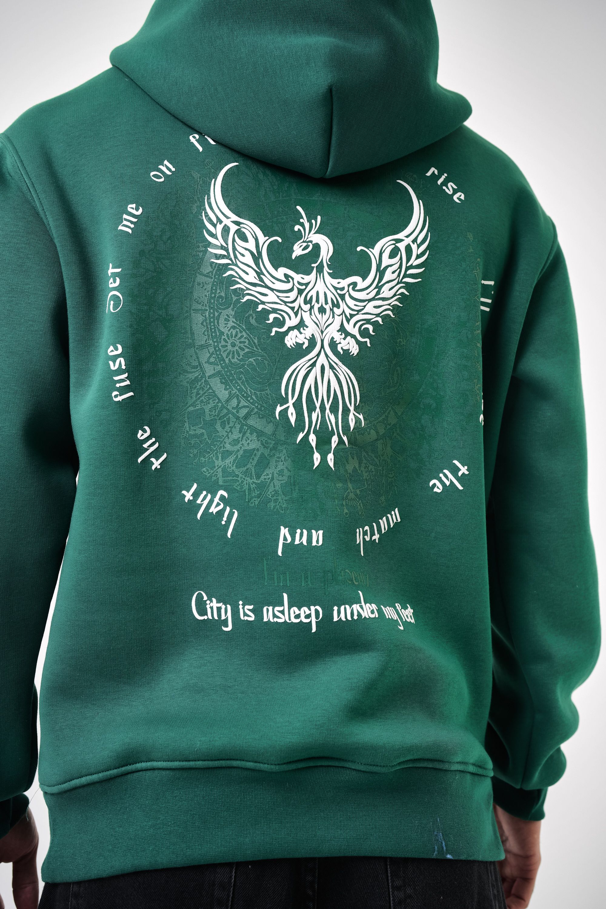 Erkek Phoenix Baskılı Oversize Hoodie - Nefti