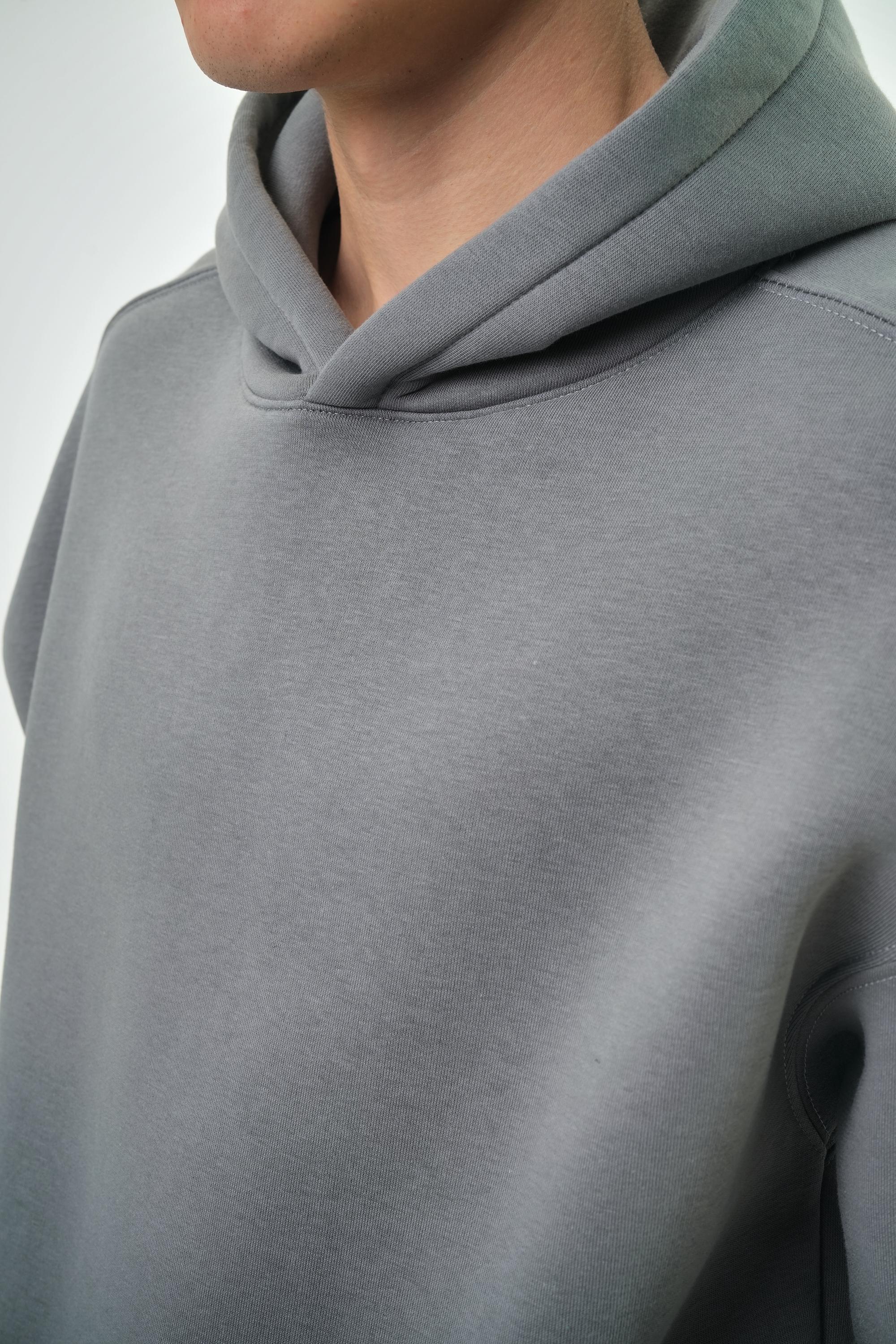 Erkek Oversize Basic Hoodie - Gri