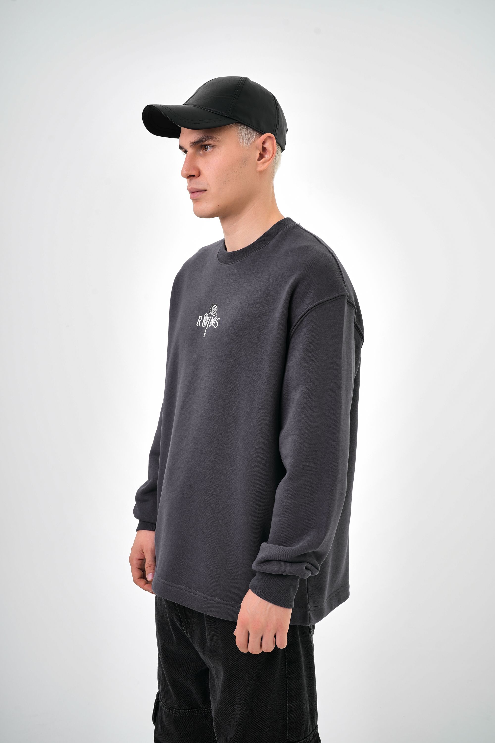 Erkek Oversize Ruins Baskılı Sweatshirt - Füme