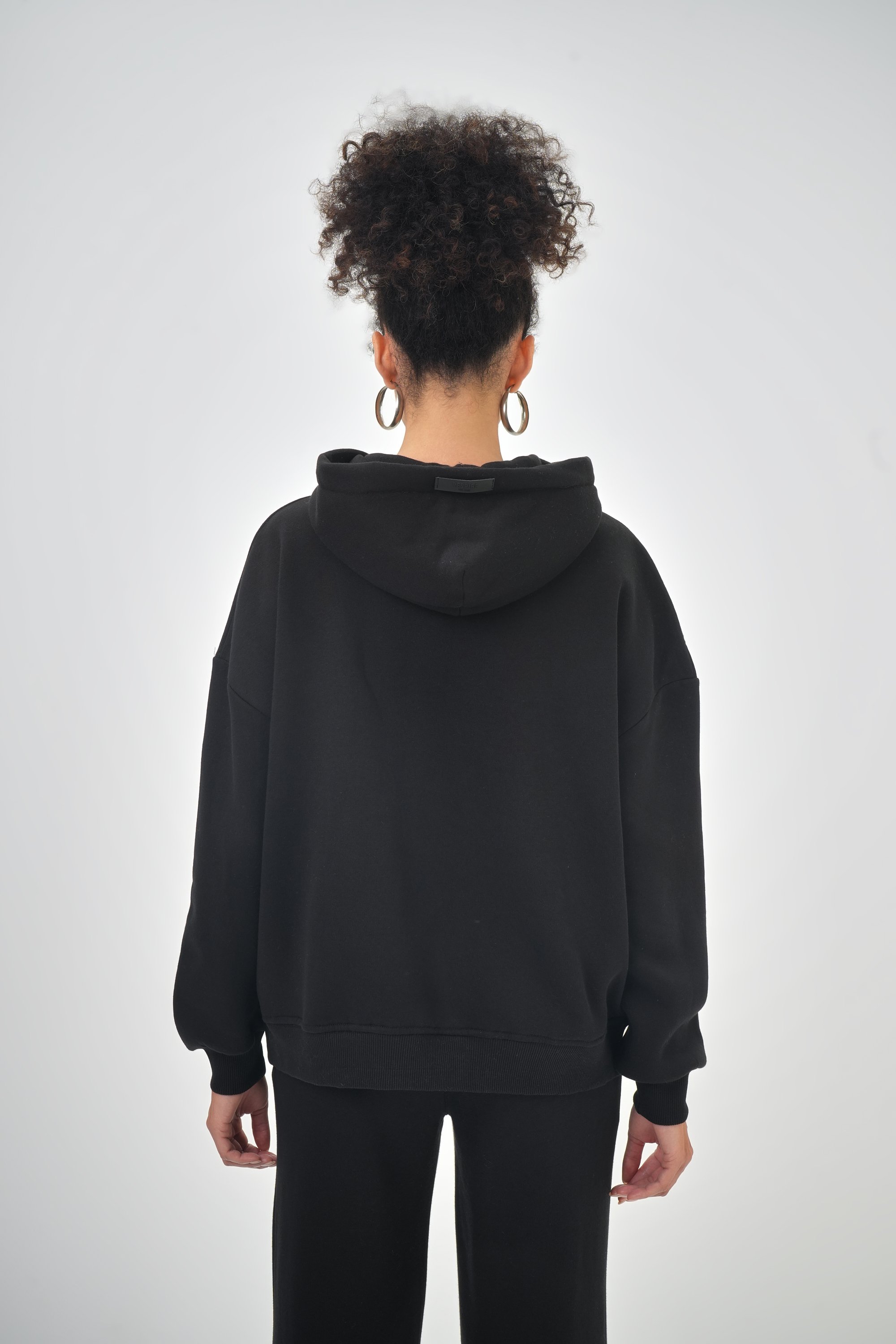 Kadın Kanguru Cepli Kapüşonlu Basic Oversize Hoodie