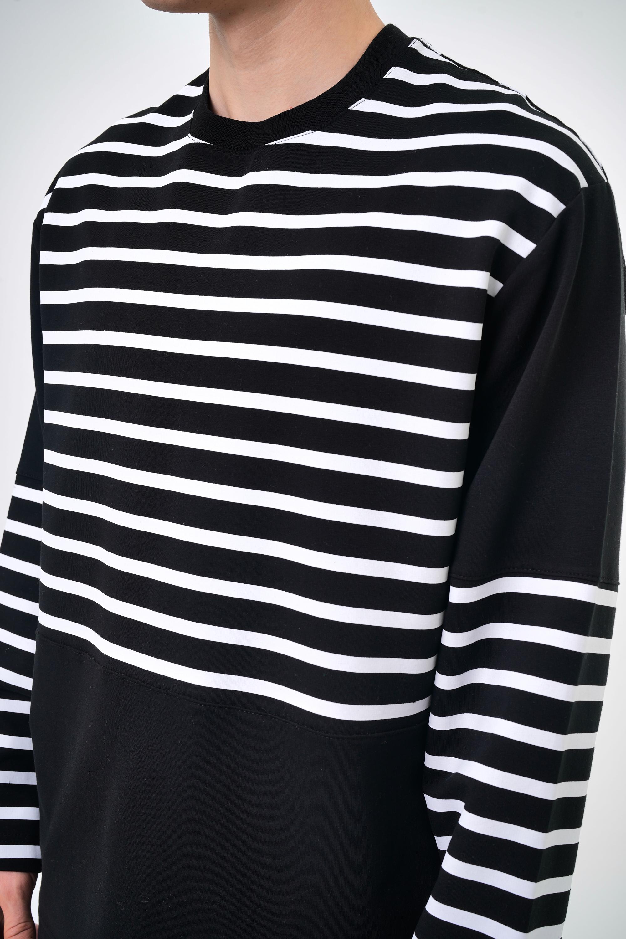 Erkek Overisize Çizgili Striped Sweatshirt   - Siyah