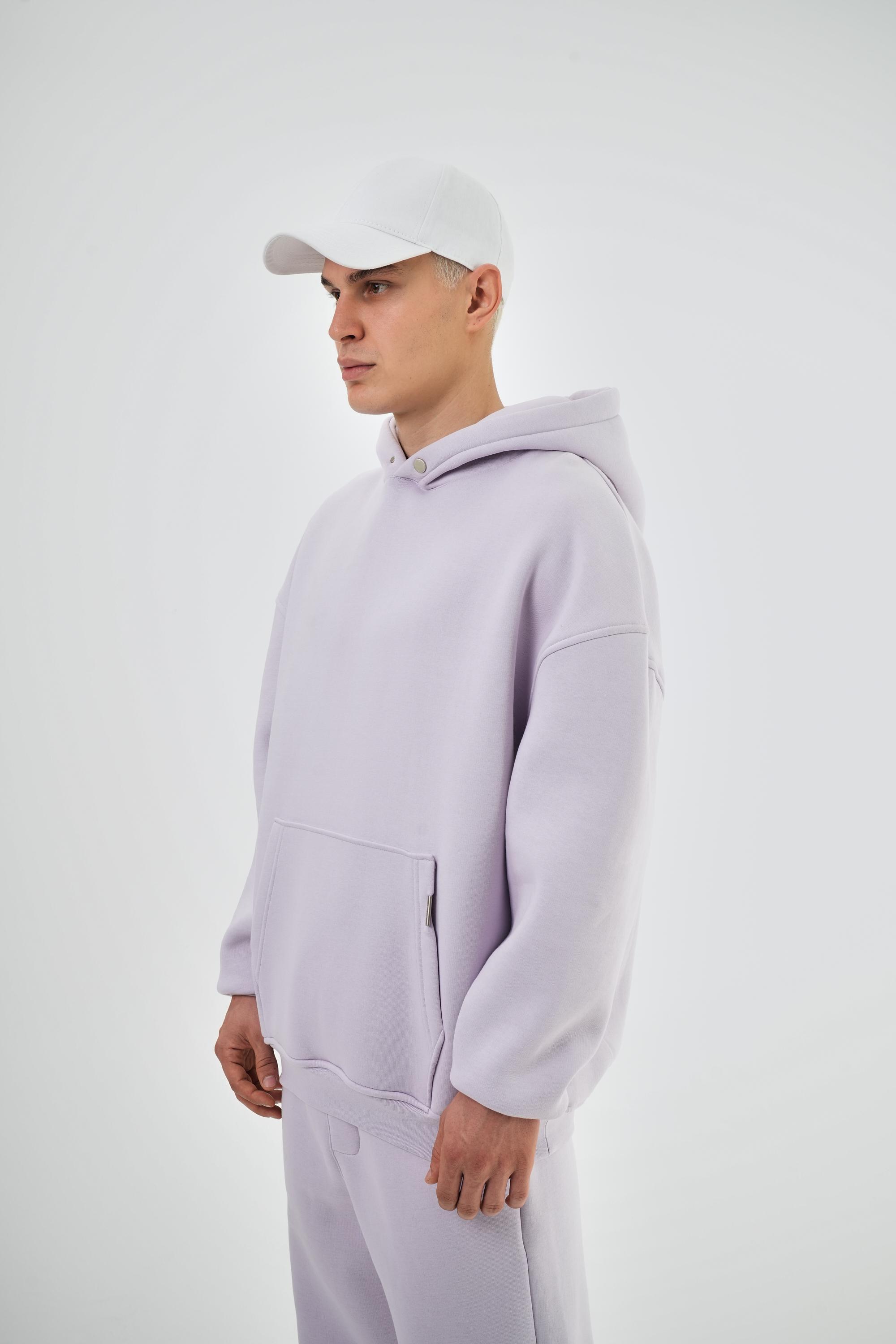 Erkek Oversize Basic Hoodie - Lila