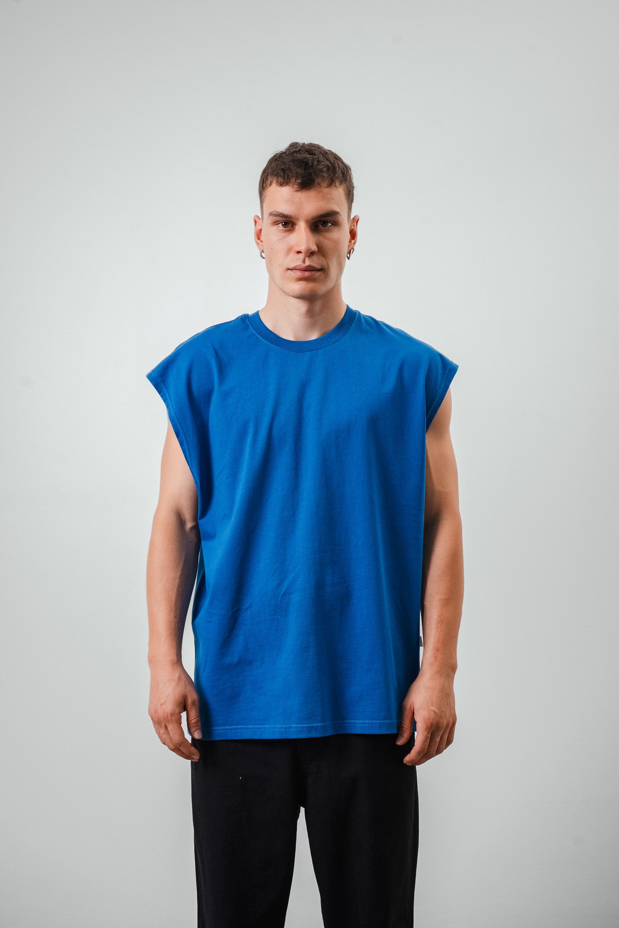 Respire Basic Oversize Sıfır Kol T-Shirt - Saks