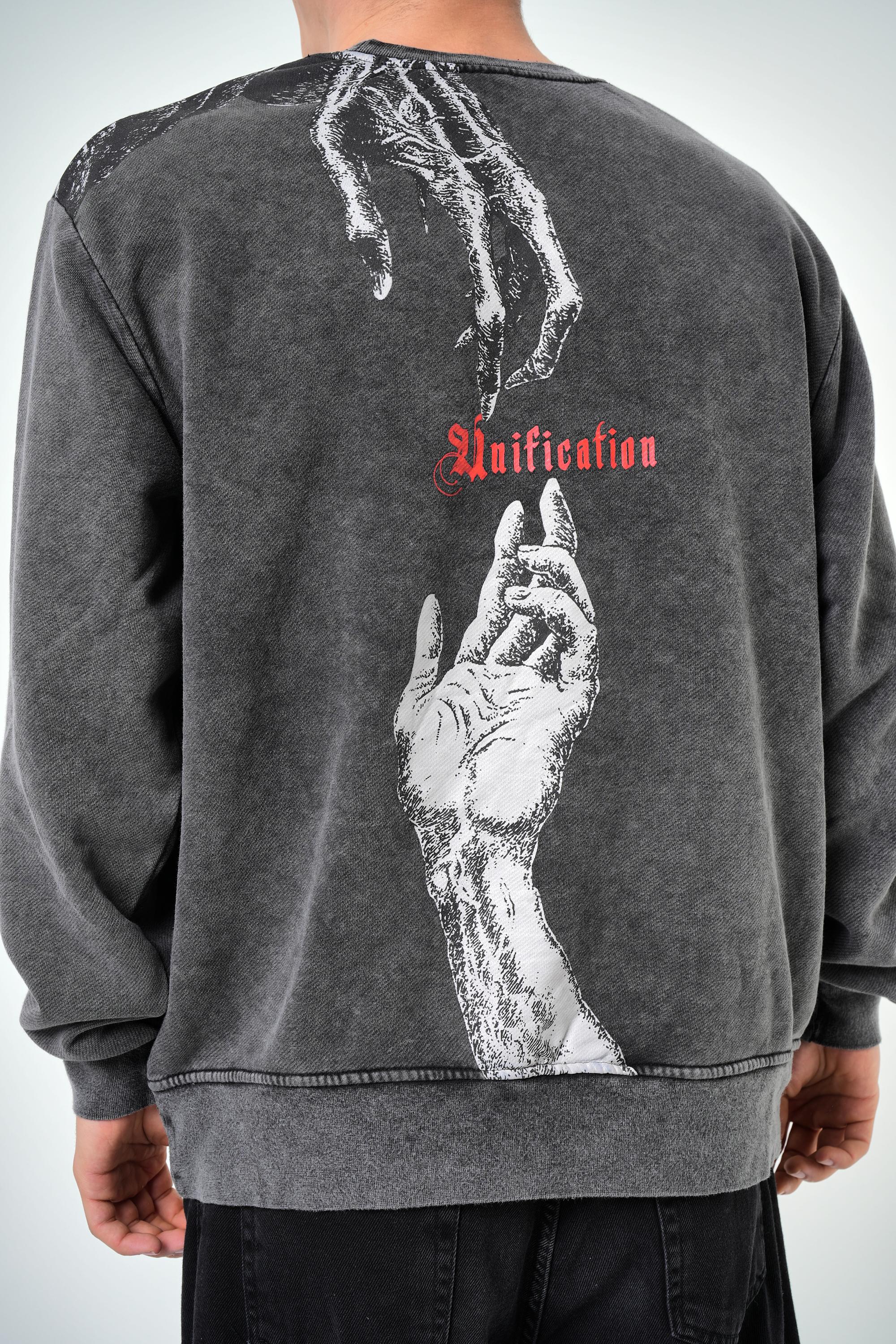 Erkek Oversize Unification Baskılı Yıkamalı Sweatshirt