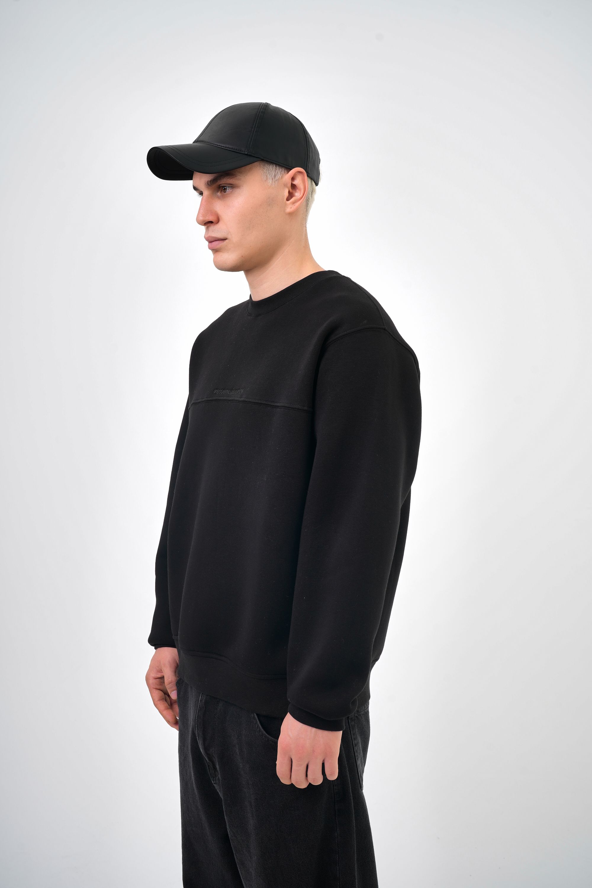 Erkek Oversize Reconnaissence Baskılı Sweatshirt - Siyah