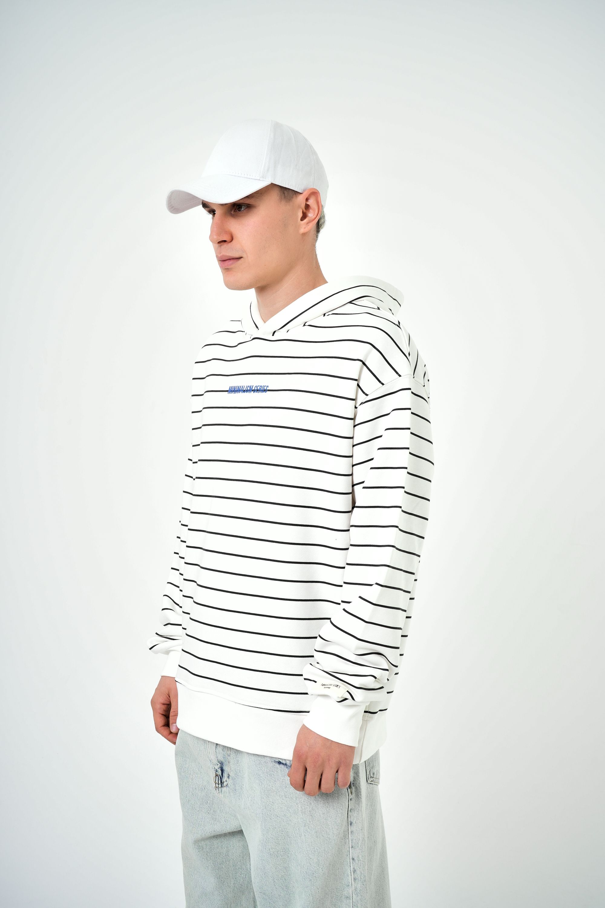 Erkek Minimalism Series Yazılı Oversize Hoodie - Beyaz