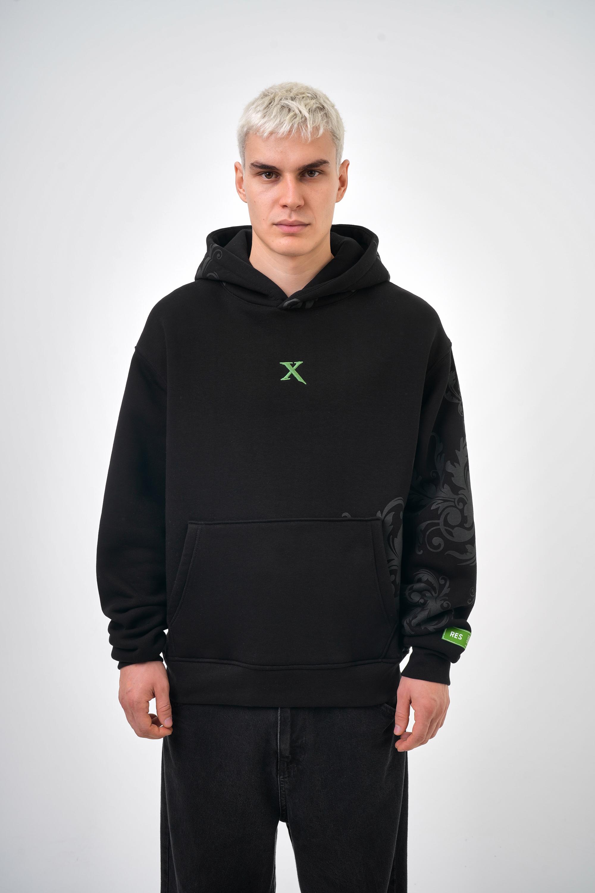 Kol Etiket Detaylı X Yazılı Don't Like Basic Oversize Hoodie - Siyah