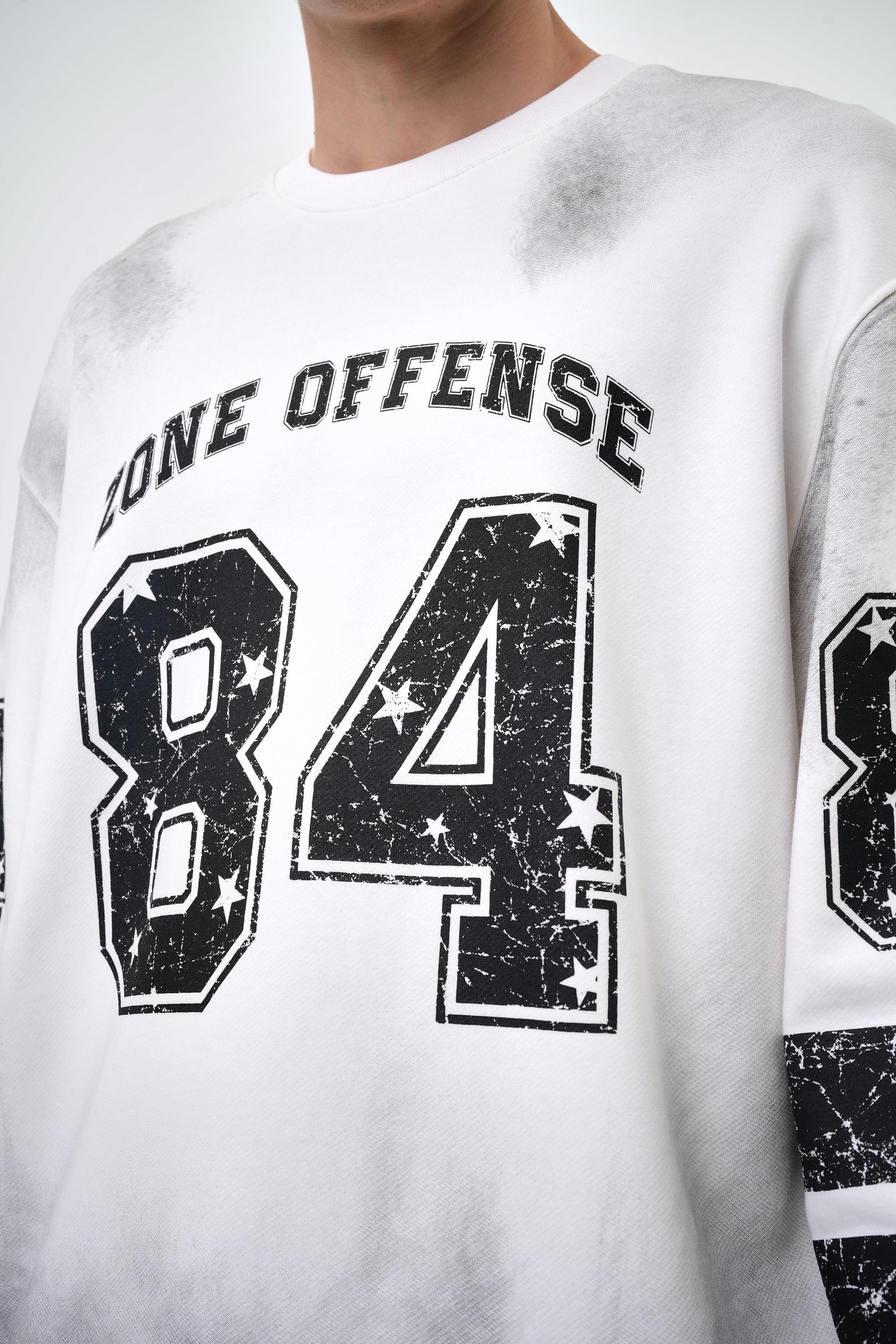 Erkek Oversize 84 Zone Offense Baskılı Sweatshirt - Ekru