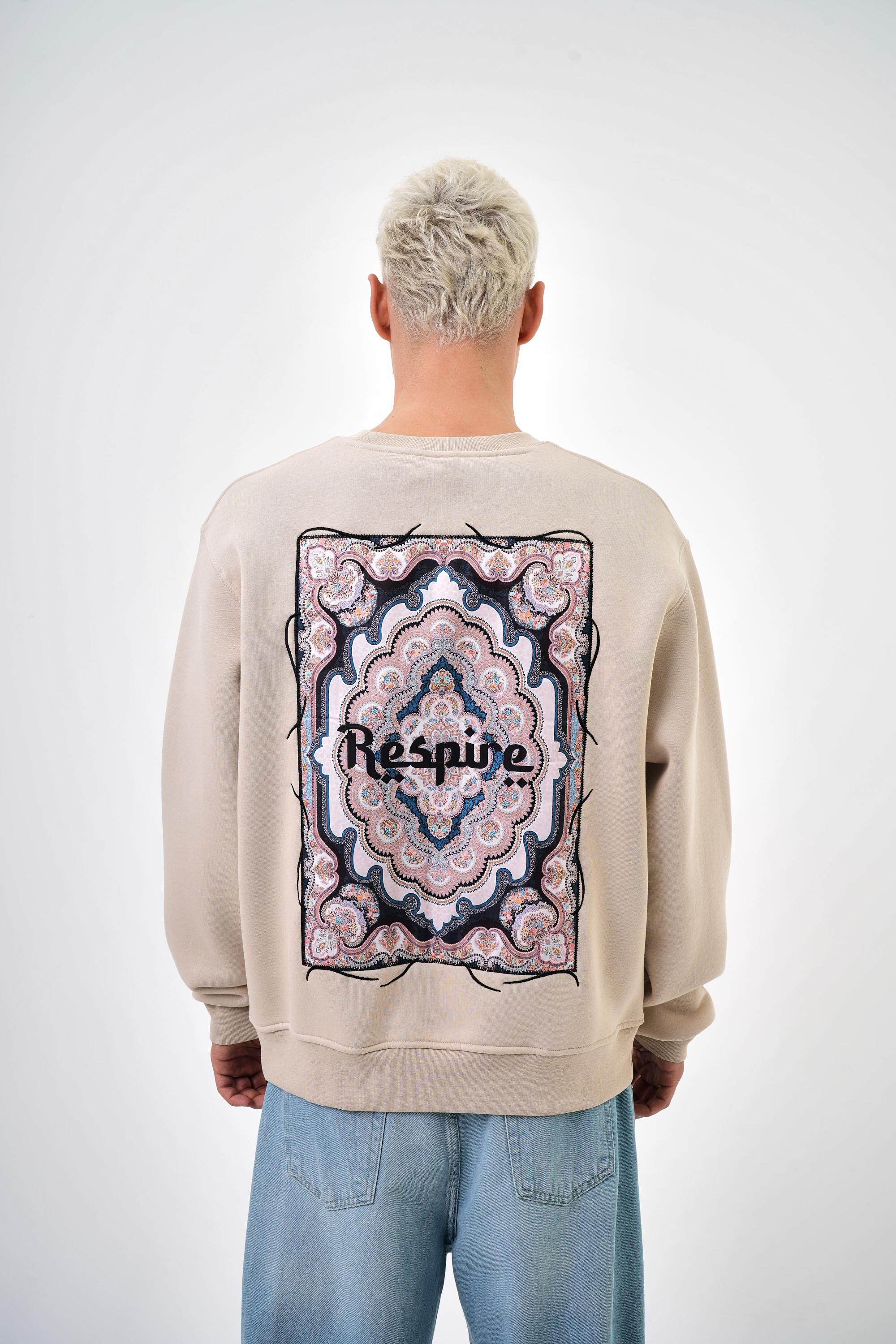 Erkek Oversize Rustic Baskılı Sweatshirt - Bej