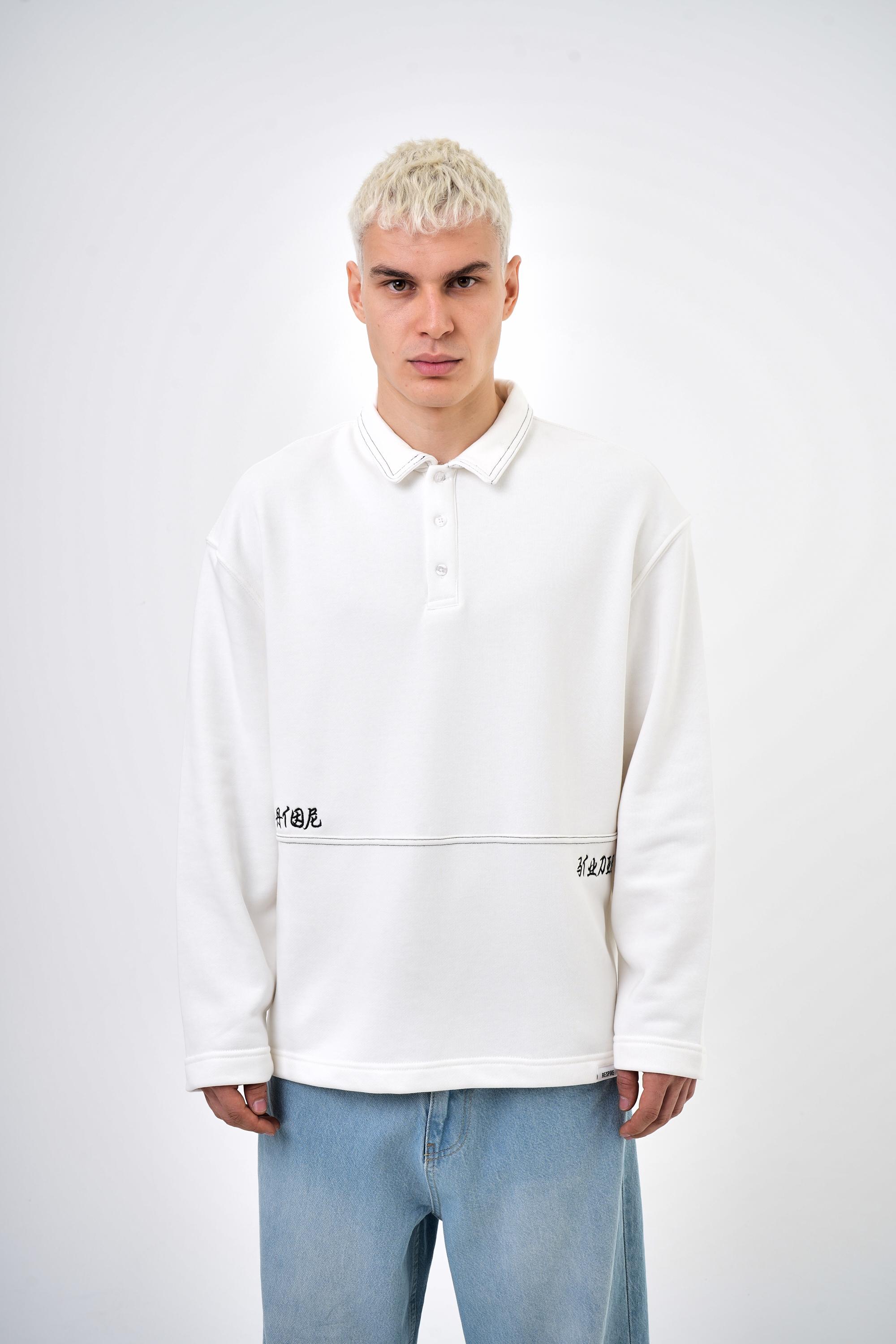 Düğme Detaylı Street of Res Yazılı Oversize Sweatshirt - Ekru