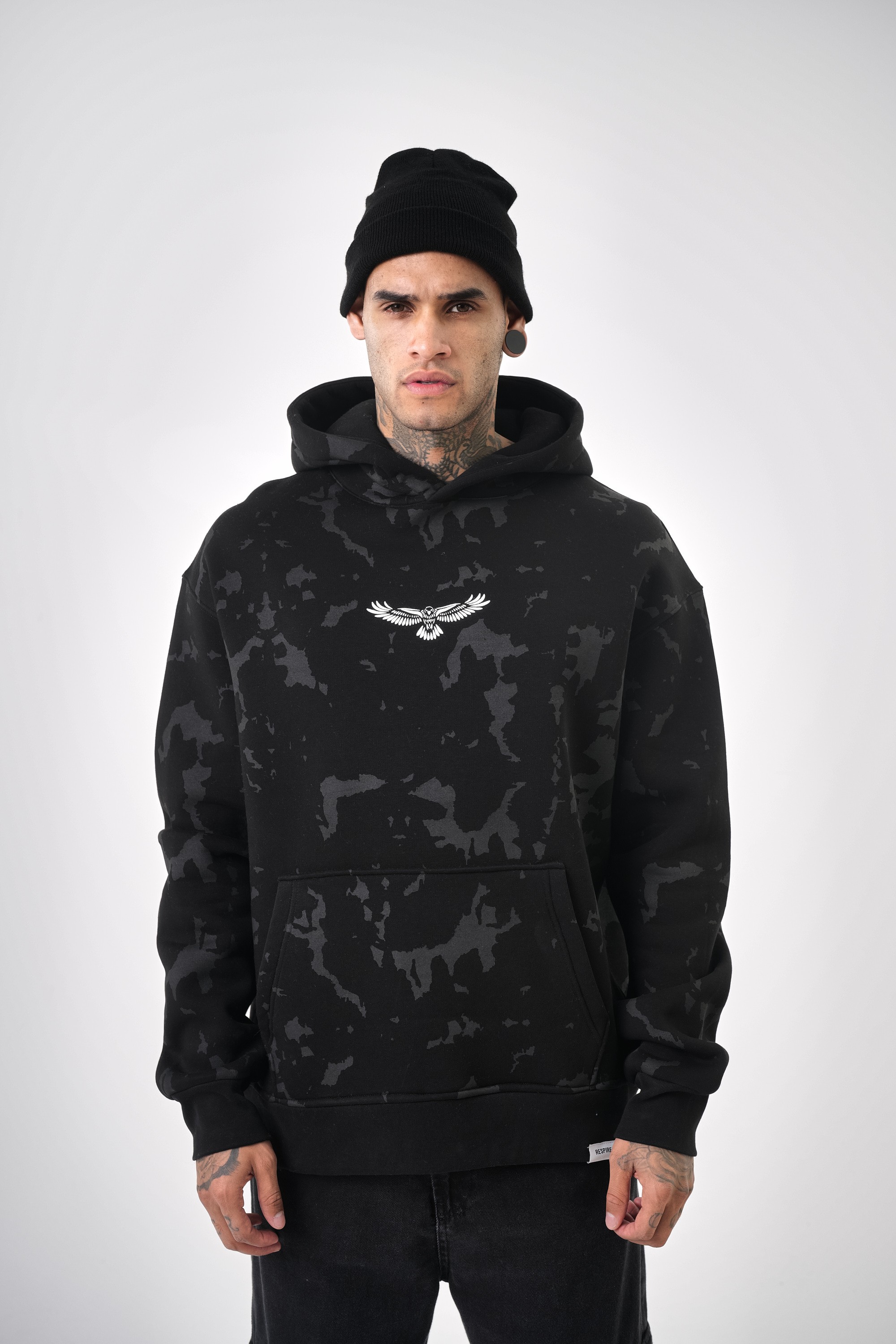 Erkek Holy Spirit Baskılı Oversize Hoodie