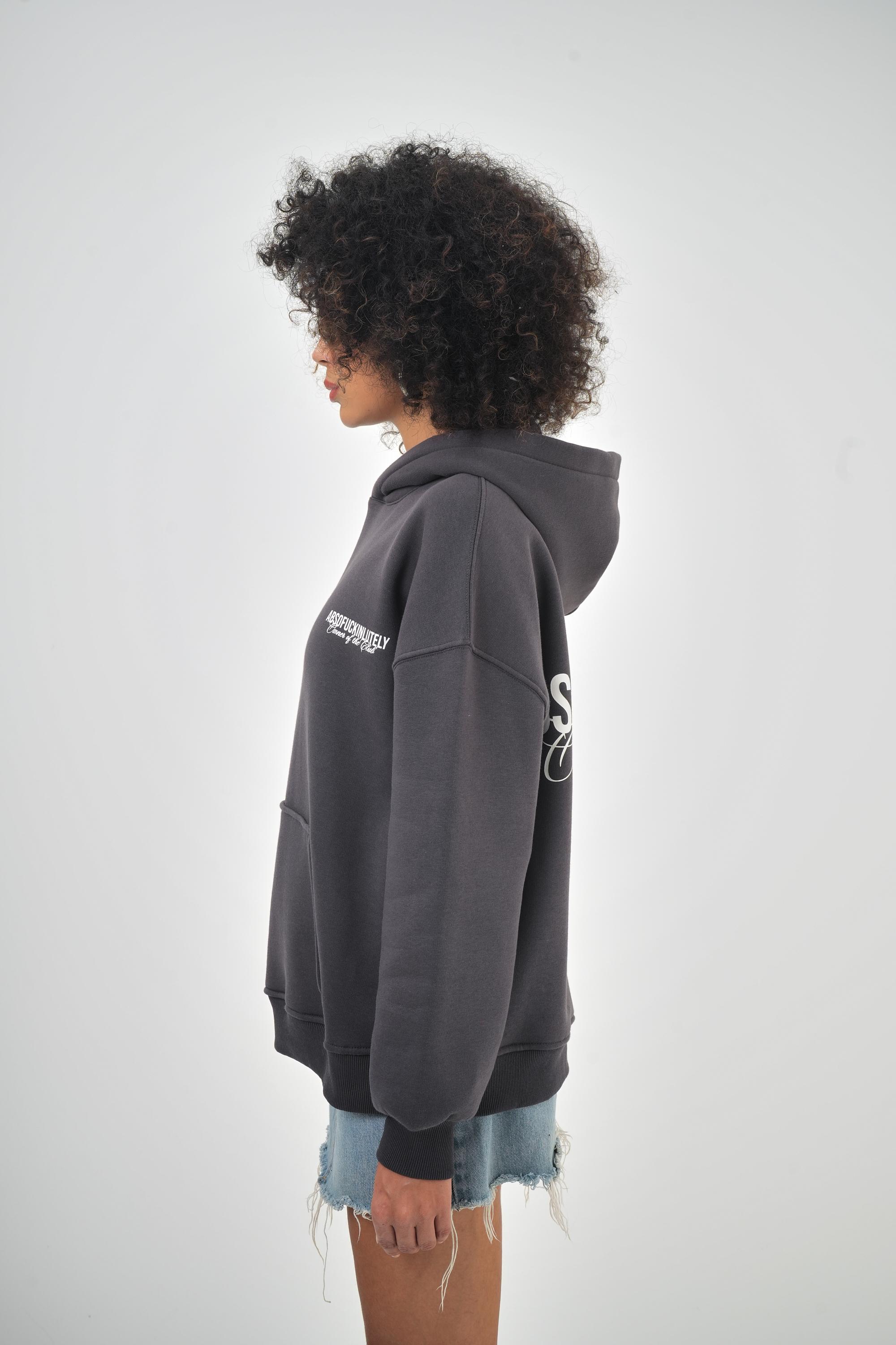 Kadın Oversize Absofuckinlutely Baskılı Kapüşonlu Hoodie  - Füme