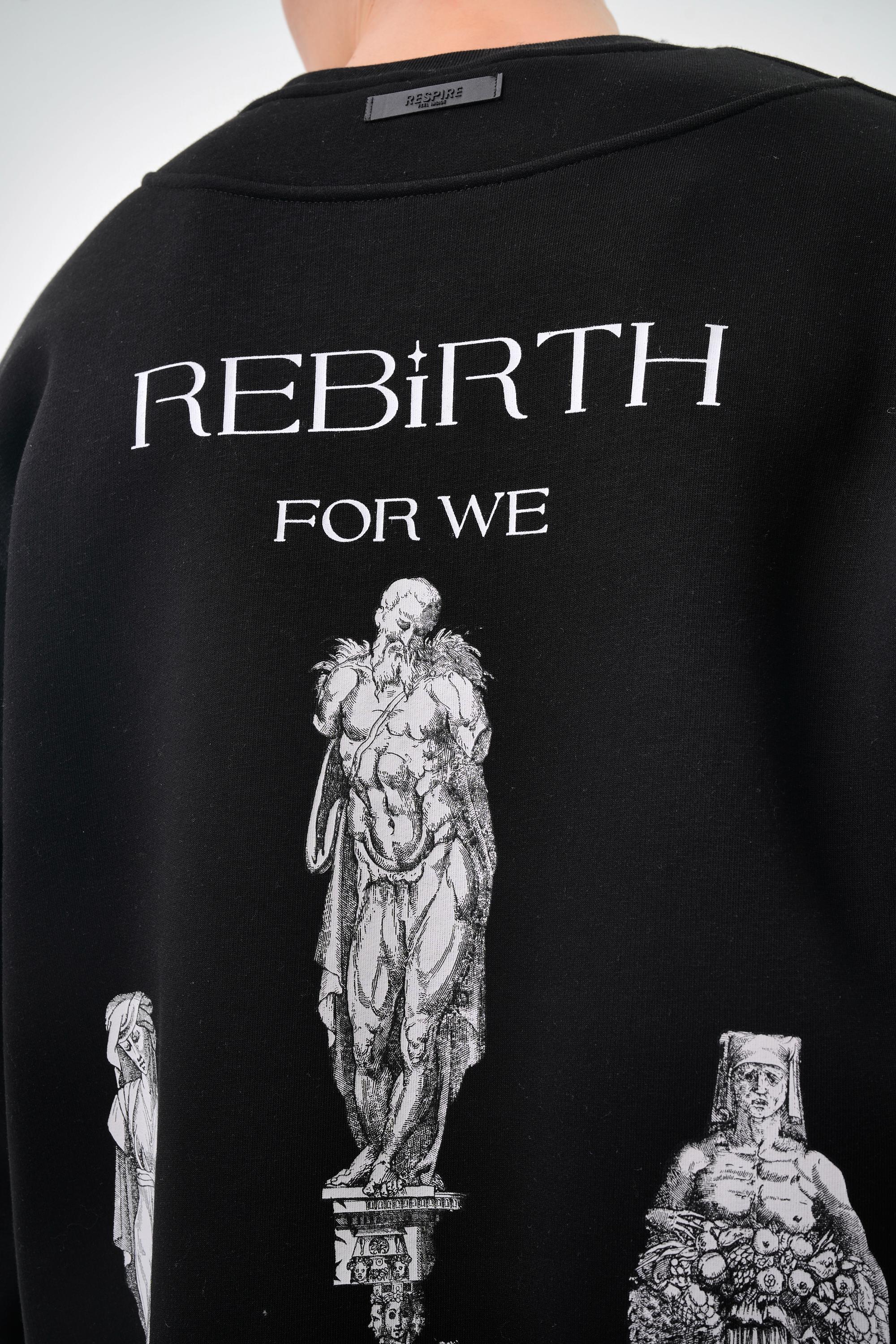 Rebirth For We Yazılı Oversize Sweatshirt - Siyah