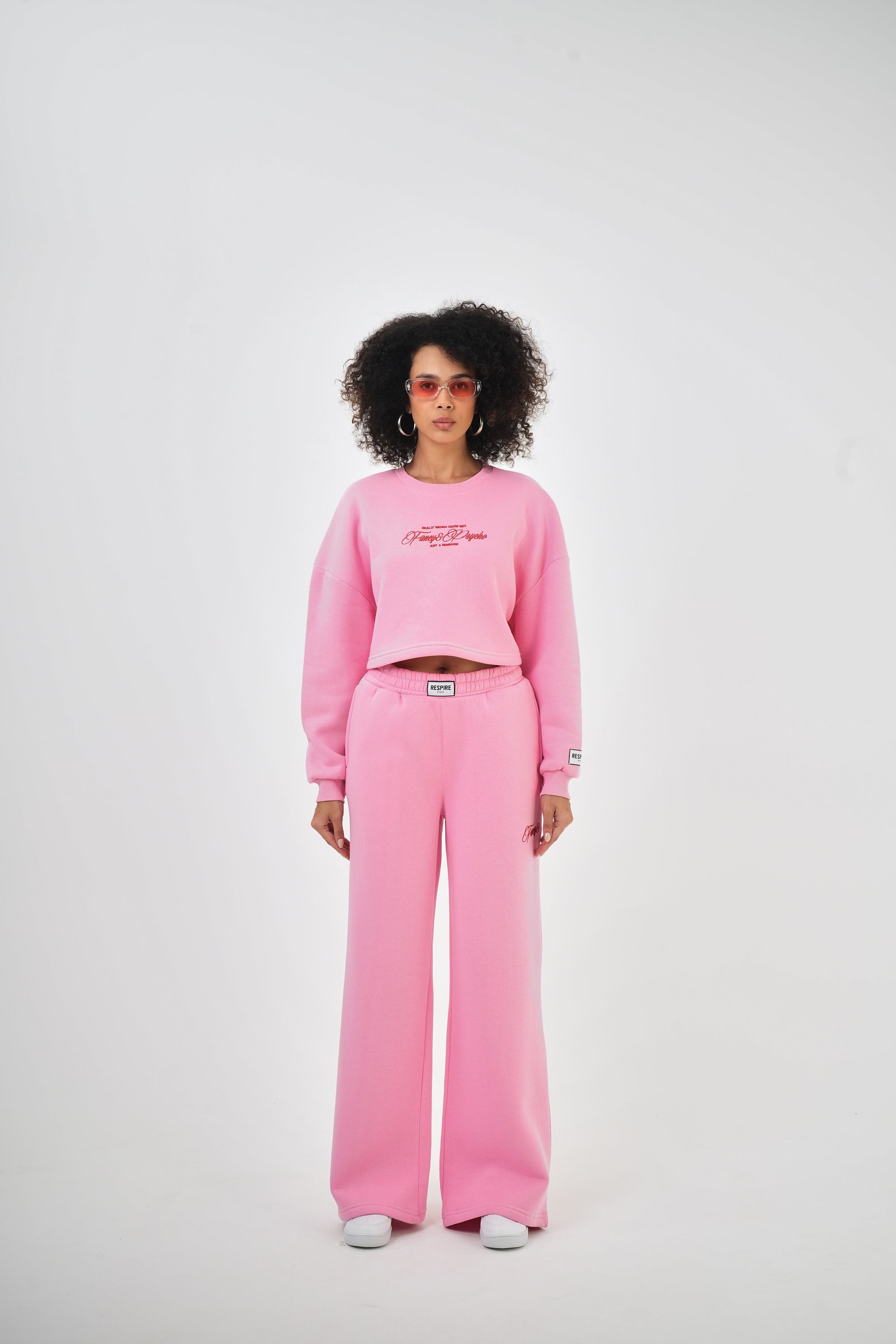 Kadın Fancy But Psycho Tracksuits Yazılı Alt Üst Sweat Takım - Pembe