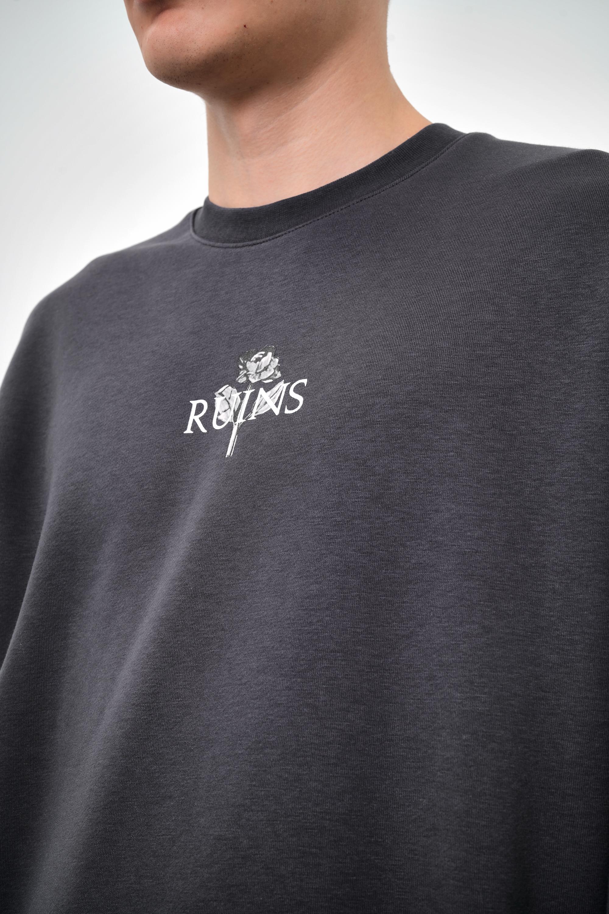 Erkek Oversize Ruins Baskılı Sweatshirt - Füme