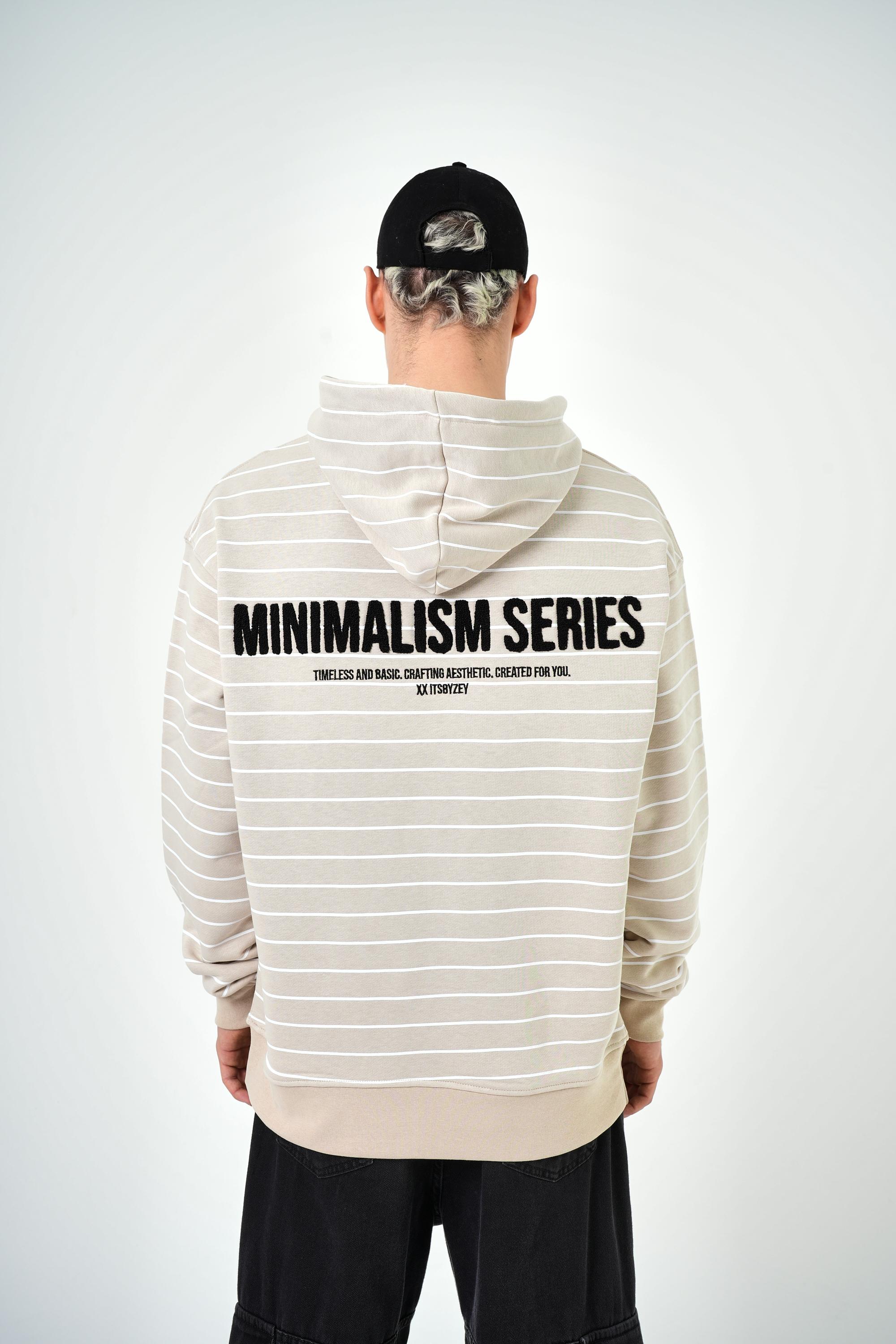 Erkek Minimalism Series Yazılı Oversize Hoodie - Bej