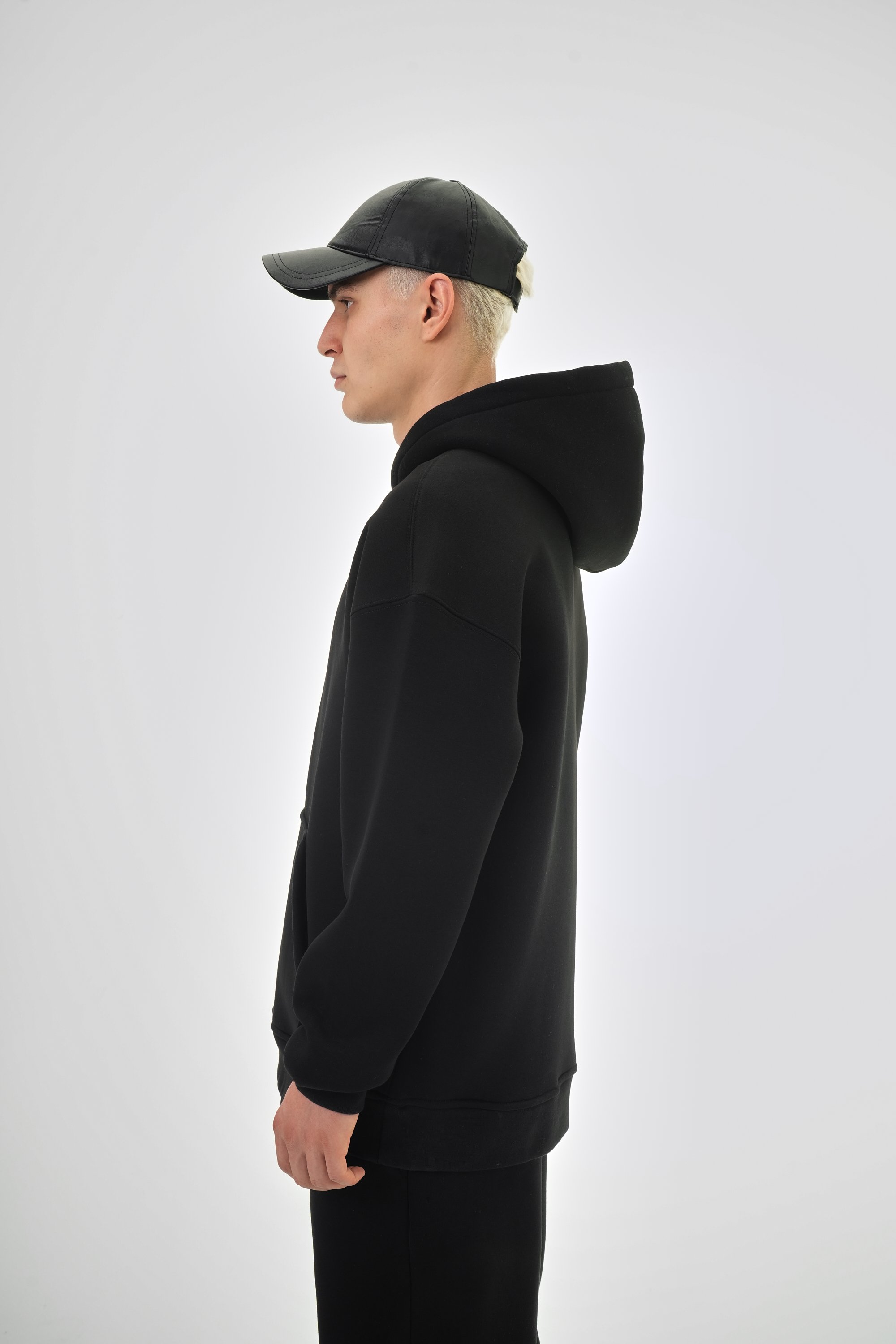 Erkek Oversize Basic Hoodie - Siyah